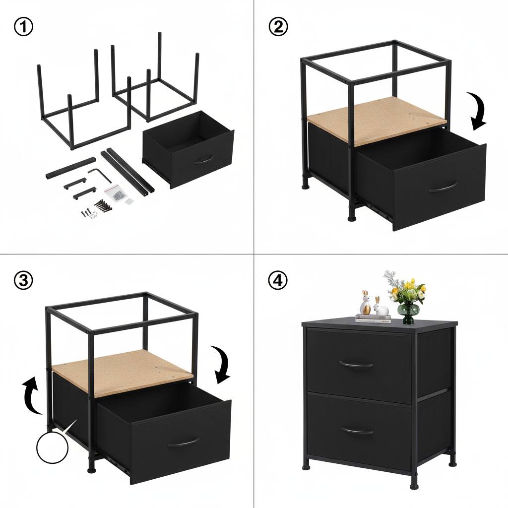 Alt View 2. AOITUN - Nightstands Set with 2 Storage Drawers - Side Table for Bedroom, Living Room, Closet, College Dorm, 20" Height, Black - black.