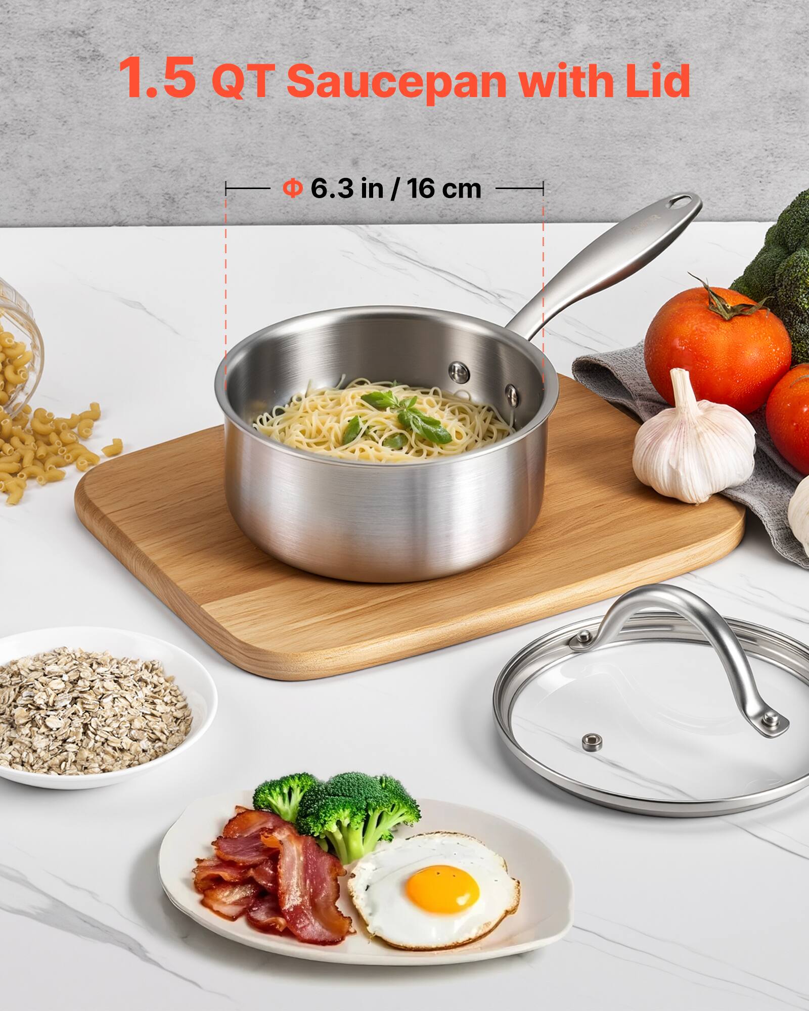 1.5 QT Saucepan with Lid  
Φ 6.3 in / 16 cm