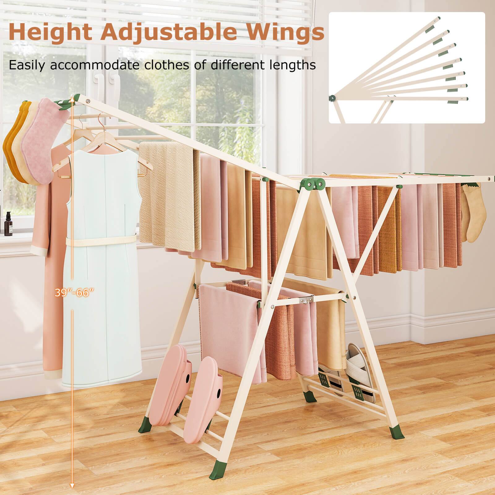 Height Adjustable Wings  
Easily accommodate clothes of different lengths  
39"-66"