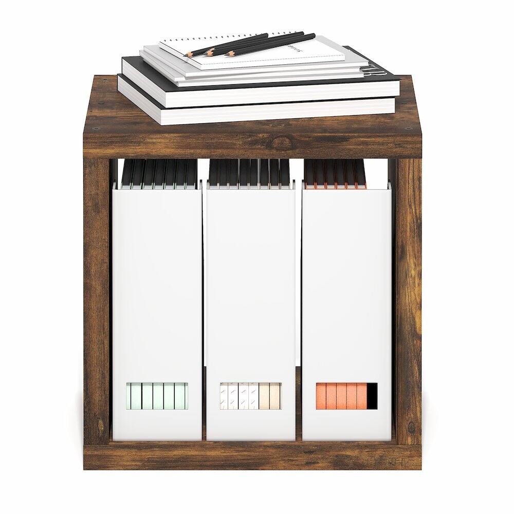 Back. Furinno - CUBICLE Book Shelf, Stackable Bookshelf, Cube Storage Organizer Bookcase, for Living Room, Bedroom, Home Office - Amber Pine.