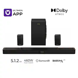 Bundle - Ultimea - Skywave F40 Boom 5.1.2ch Sound Bar with Dolby Atmos, Surround Sound System for Home Theater, 460W - Black