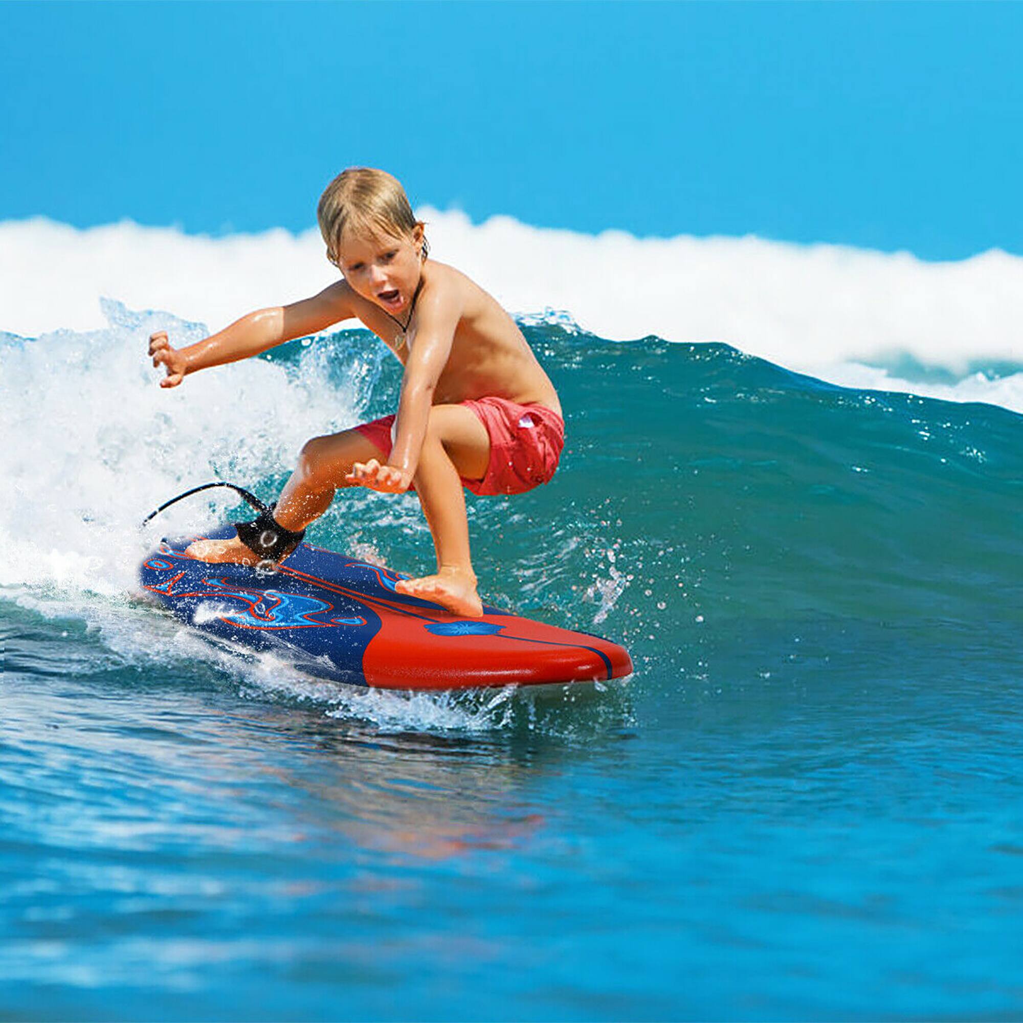 Alt View 3. Costway - Costway 6' Surfboard Foamie Body Surfing Board W/3  Fins & Leash for Kids Adults - Red.
