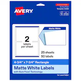 Avery - Avery® Matte Rectangle Labels, 4.75" x 7.75", 50 Labels - White