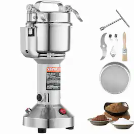 VEVOR - 750g Electric Grain Mill Grinder, High Speed 2000W Commercial Spice Grinders, Stainless Steel Pulverizer Powder Machine - Silver