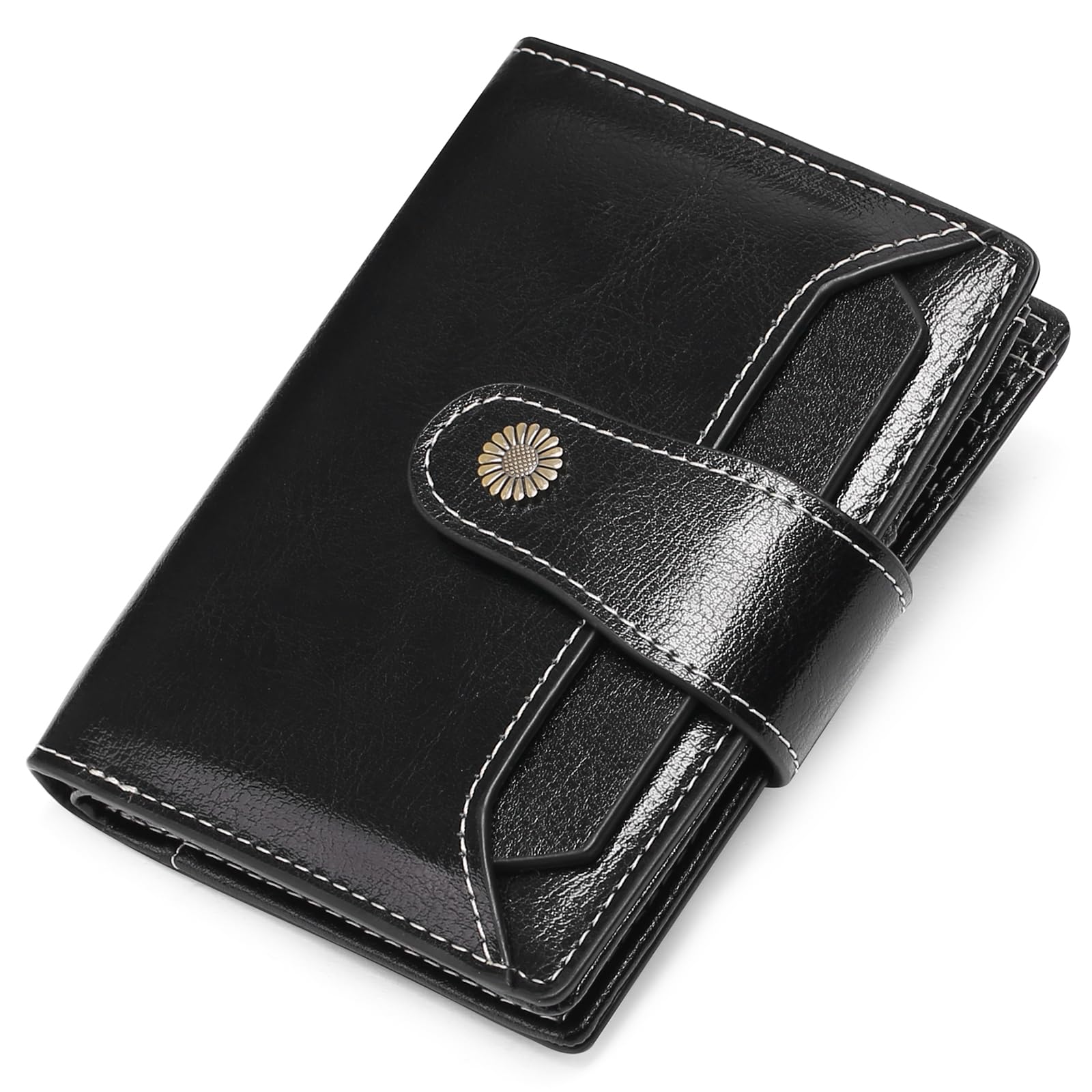 Jadie Link - Small Wallet Women Leather Bifold Compact Rfid Blocking Womens Purse ①Not thin large capacityDimension 5.12 3.94 0.98 - Z-Midnight dark