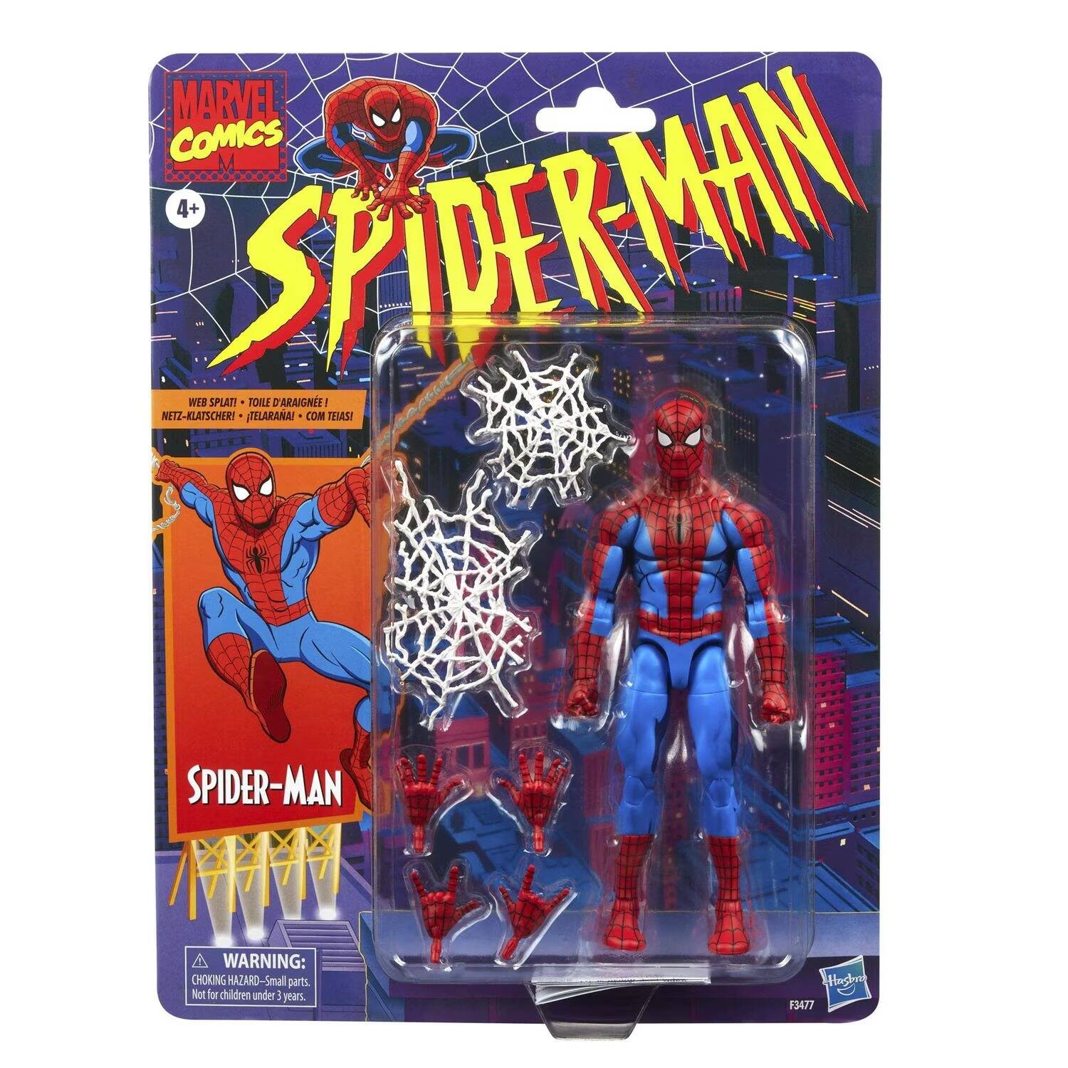 MARVEL COMICS 4+ "SPIERARM NETZ-KLATSCHER! WEB SPLAT! TELARAA! TOILE D'ARAIGNE COM TEIAS!
SPIDER-MAN
WARNING: CHOKING HAZARD- Small parts. Not for children under 3 years.
Horgrol F3477