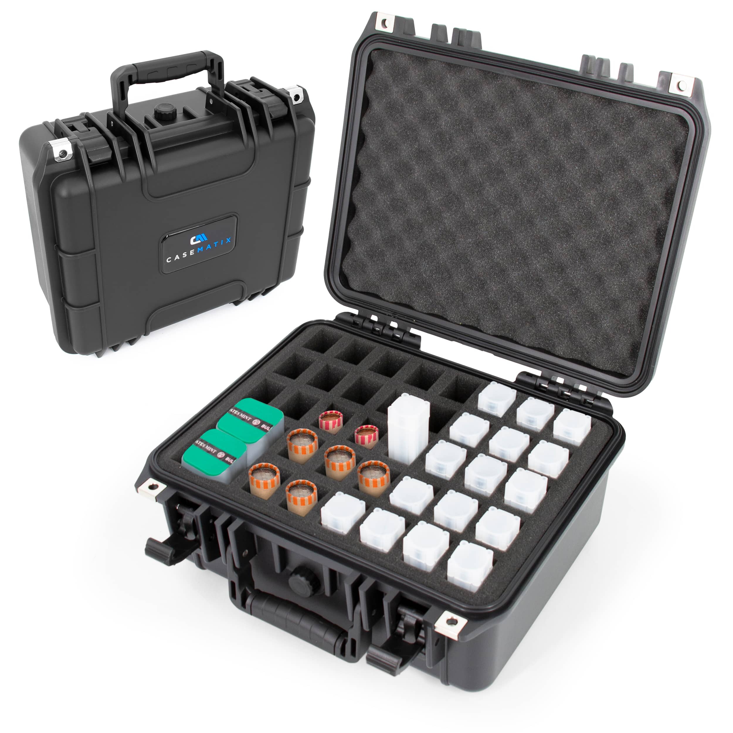 CASEMATIX - Coin Tube Box Case Holds 40 Rolls, Waterproof Airtight Lockable Hard Shell Organizer for Quarters, Silver Eagle and Mor - Black