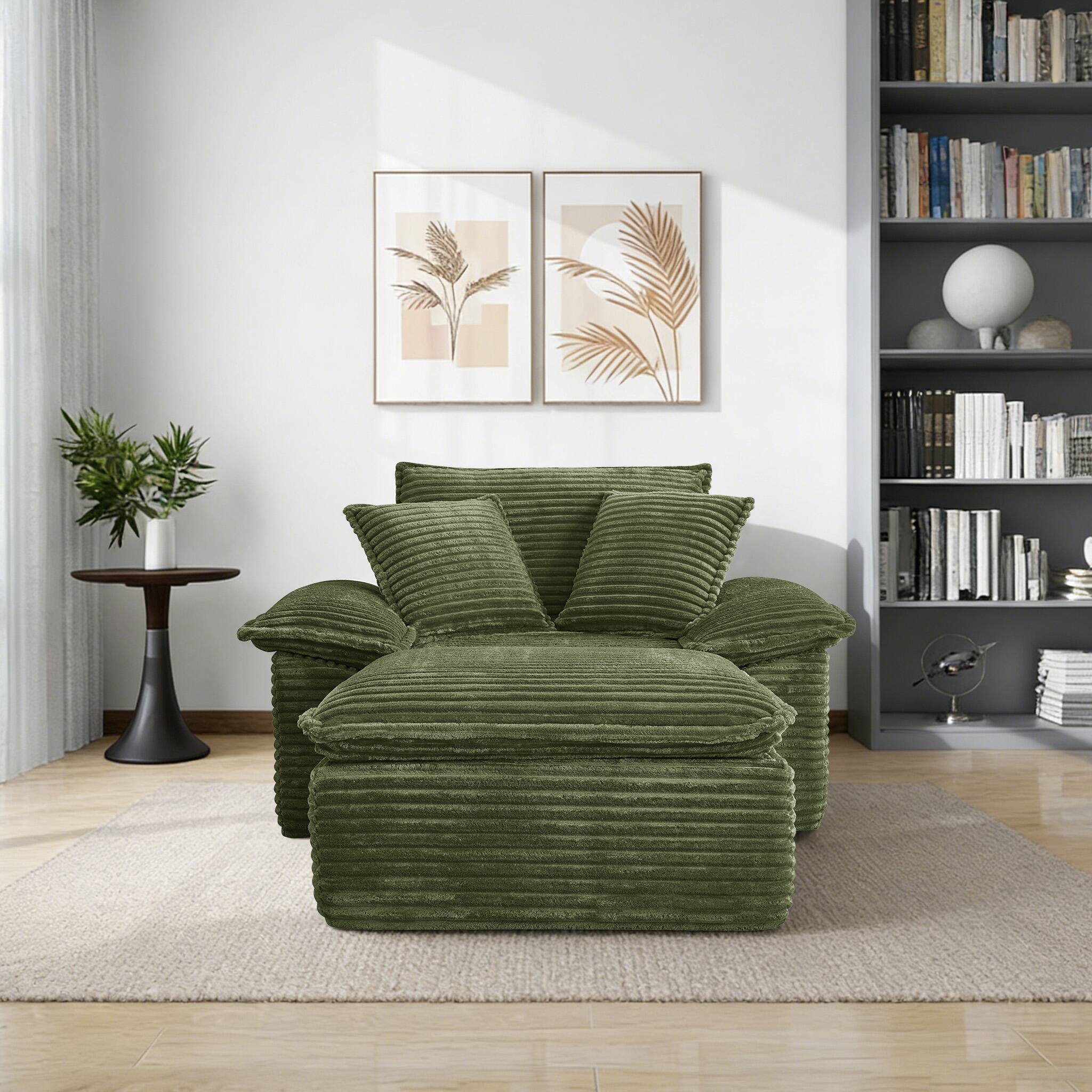 Alt View 3. Electra Tech Xpress - 48" Boneless Couch with Removable Ottoman,Oversized Upholstered Lounge Sofa Bed with Pillows,No Assembly - Green.