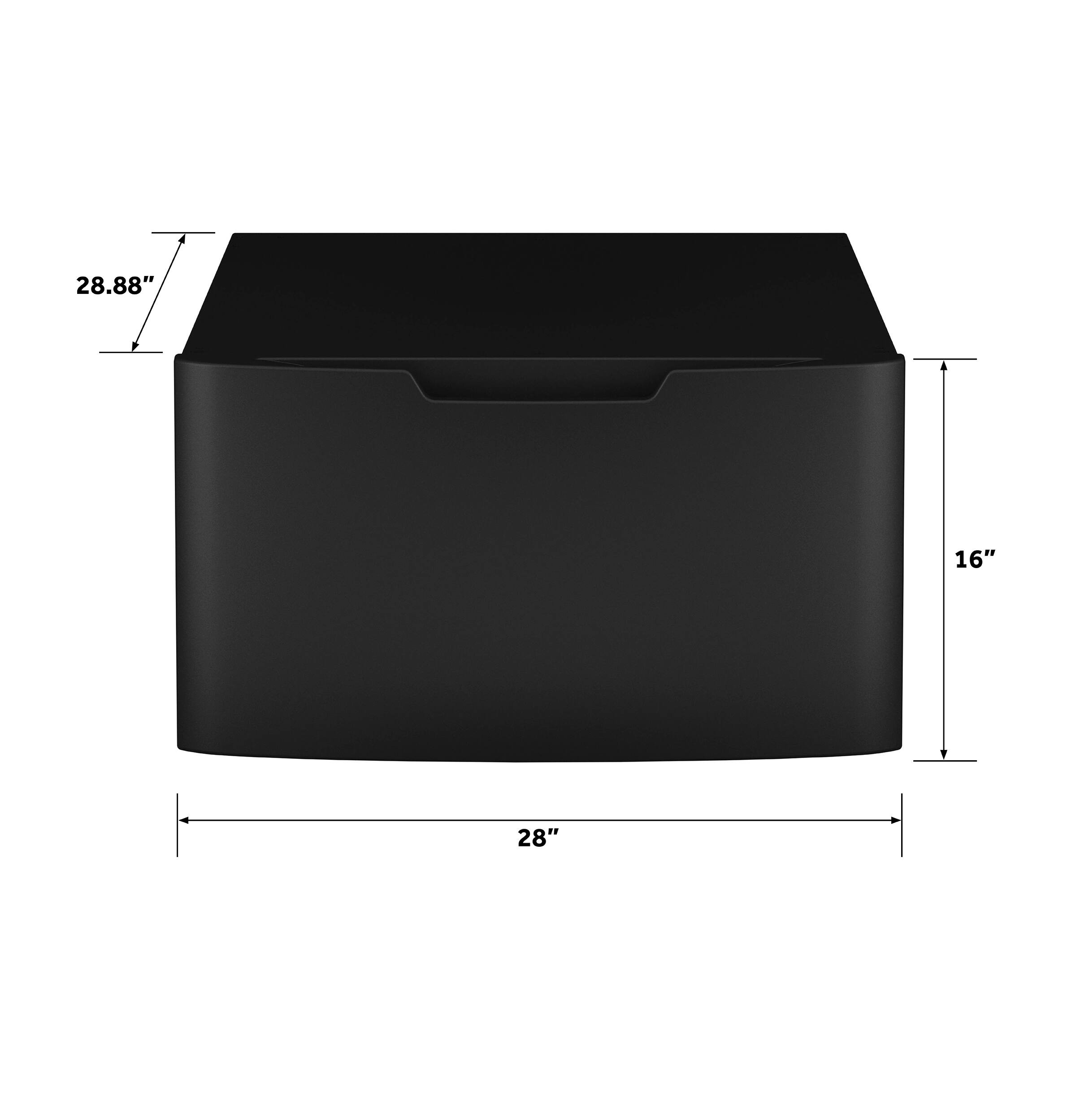 The text on the image reads: "28.88" 16" 28". This indicates that the box is 28.88 inches long, 16 inches wide, and 28 inches tall.