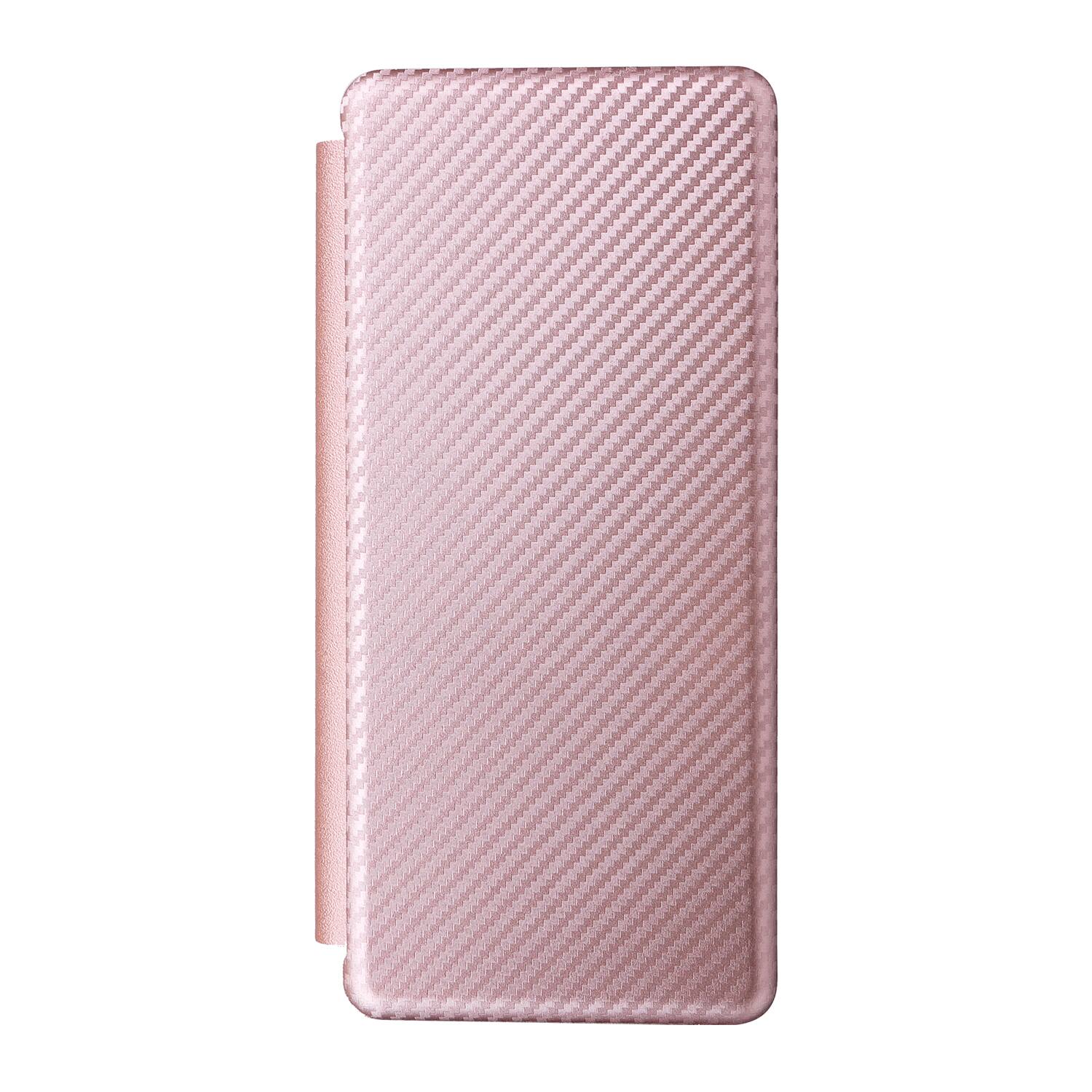 Left. Dteck - Carbon Fiber Texture Folio Phone Case for Samsung Galaxy Z Fold6,PU Leather Magnetic Closure Hidden Card Slot Flip Cover - Pink.