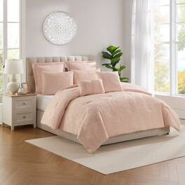 Sweet Home Collection - 7 Piece Medallion Clip Jacquard Comforter & Decorative Pillow Set - Queen - Blush