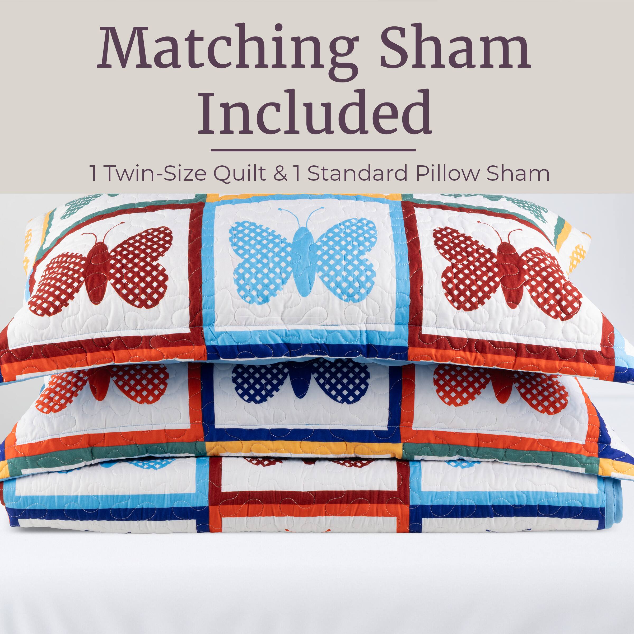 Matching Sham Included  
1 Twin-Size Quilt & 1 Standard Pillow Sham