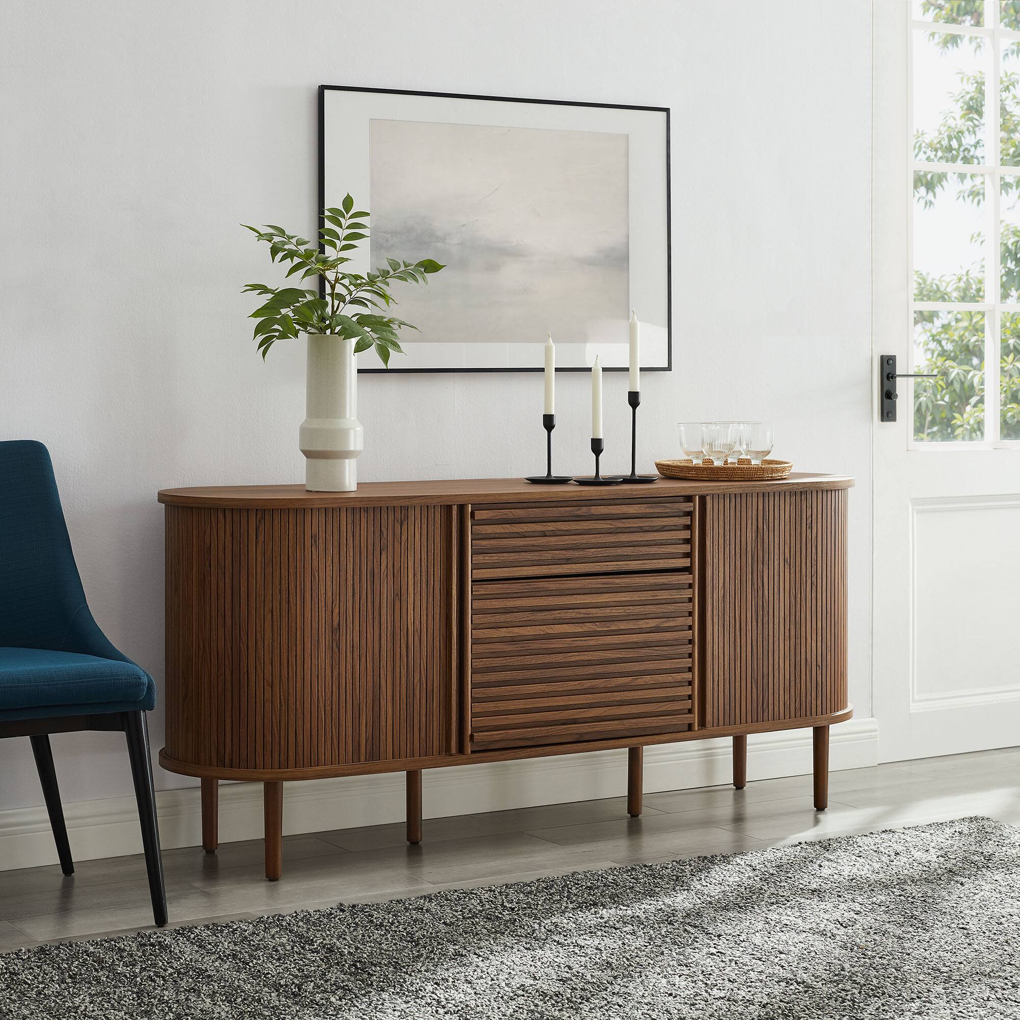 Front. Modway - Harlan 67" Fluted Oval Sideboard Cabinet by Modway - Walnut.