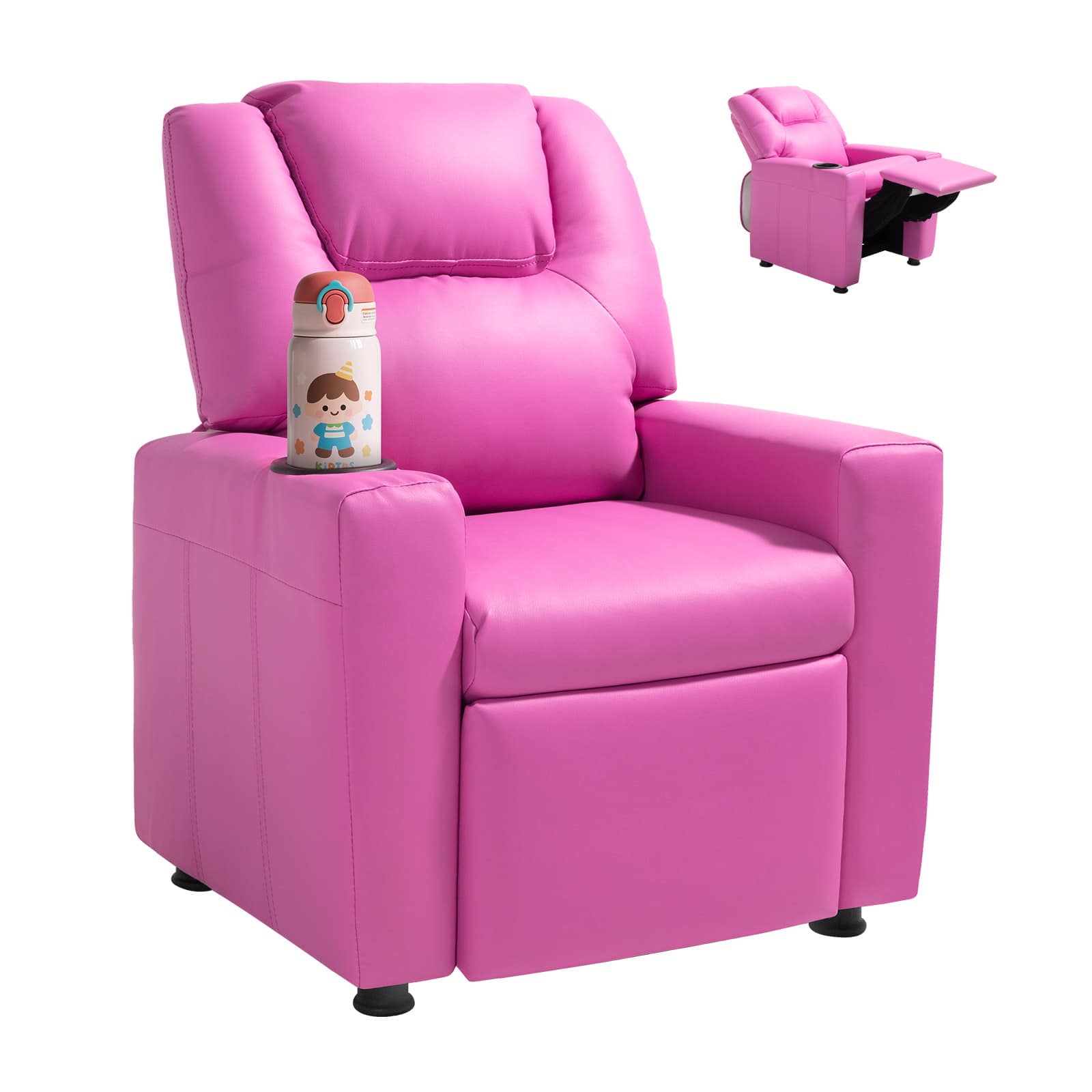 VEVOR - Kids Reclining Chair, Toddler Recliner with Cup Holder, 101° to 121° Adjustable Backrest - Pink