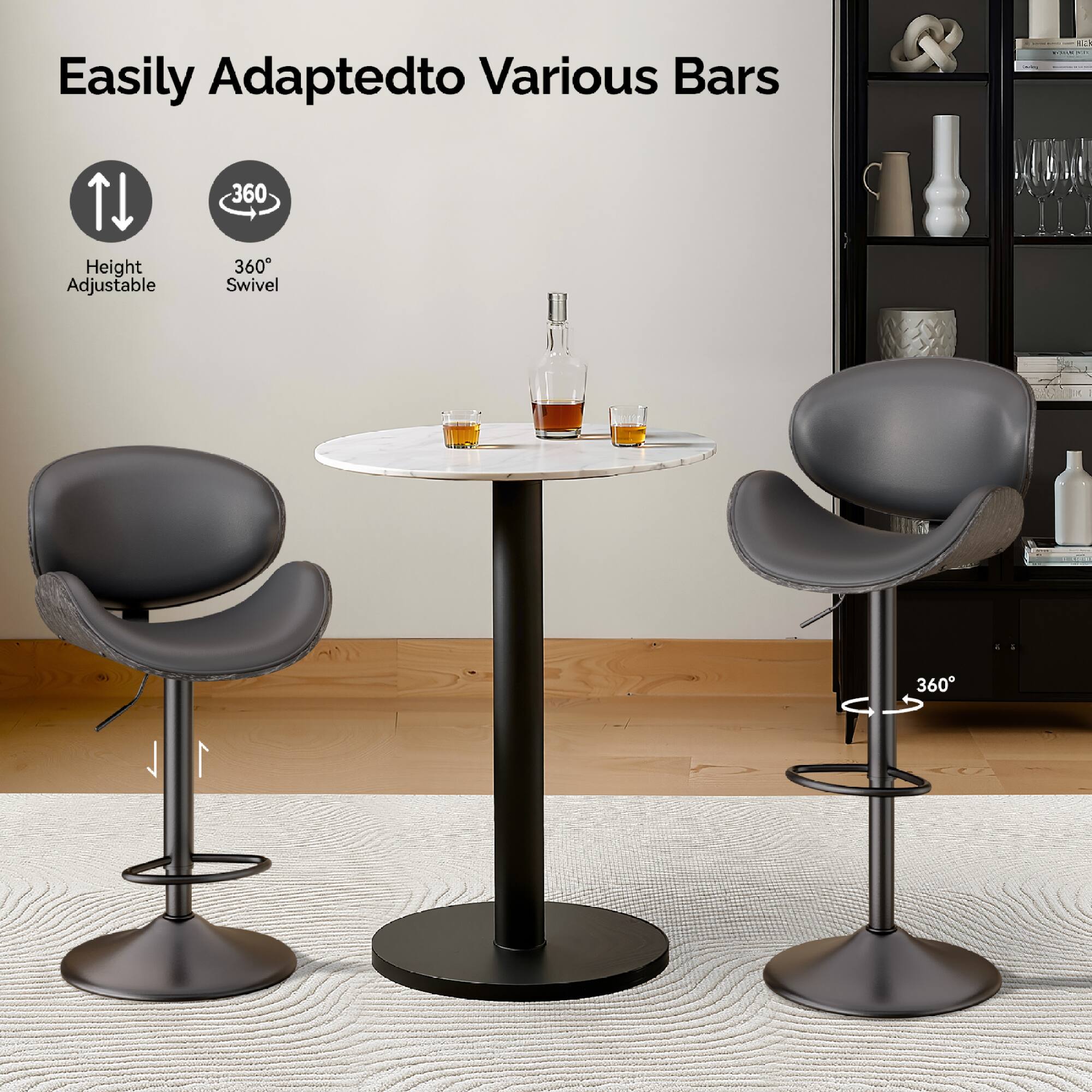 Easily Adapted to Various Bars

- Height Adjustable
- 360° Swivel
- 360°