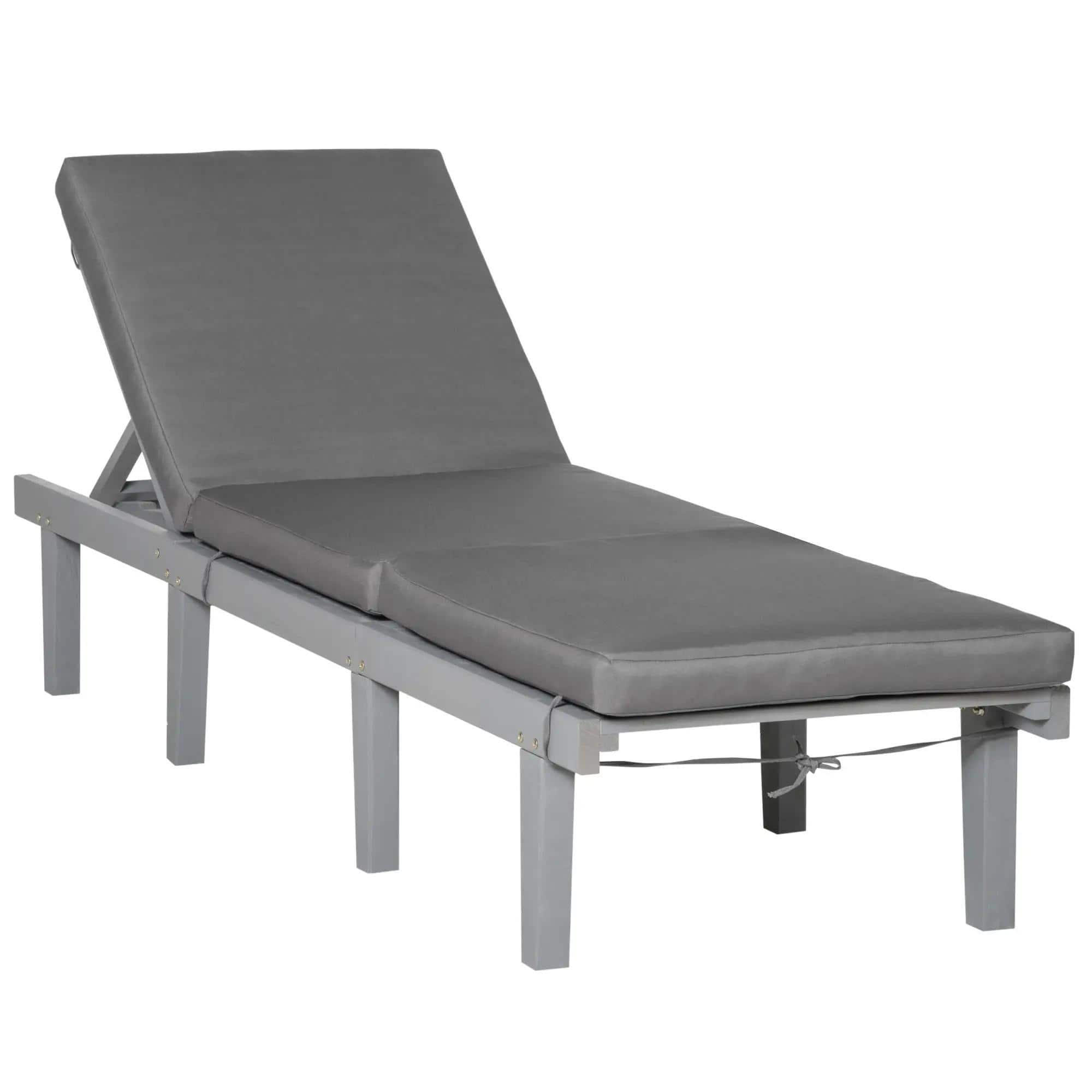 Spaco - Wood Chaise Lounge, Outdoor Recliner, 4-Pos Adjustable with Cushioned - Gray