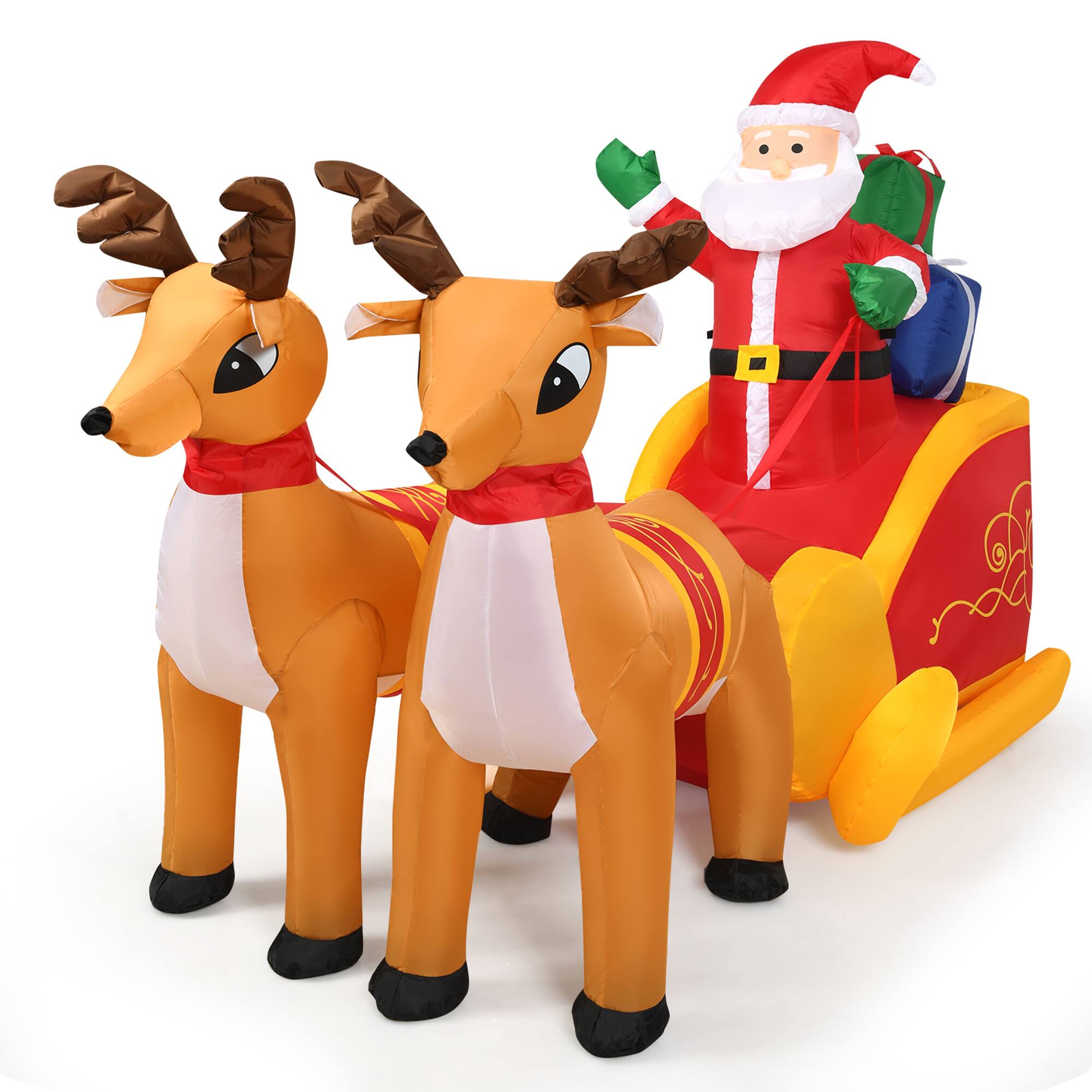 Alt View 5. Gymax - Gymax 7.5ft Inflatable Santa Reindeer Sled Christmas Decoration w/ LED Lights - Multi-colour.