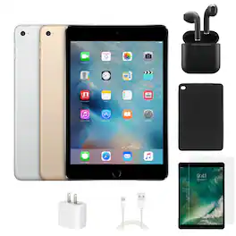 Apple - Refurbished Excellent - Refurbished iPad Mini 4 (WiFi + Cellular Unlocked) 128GB w/ Case, Wireless Earbuds, Screen Protector - Space Gray