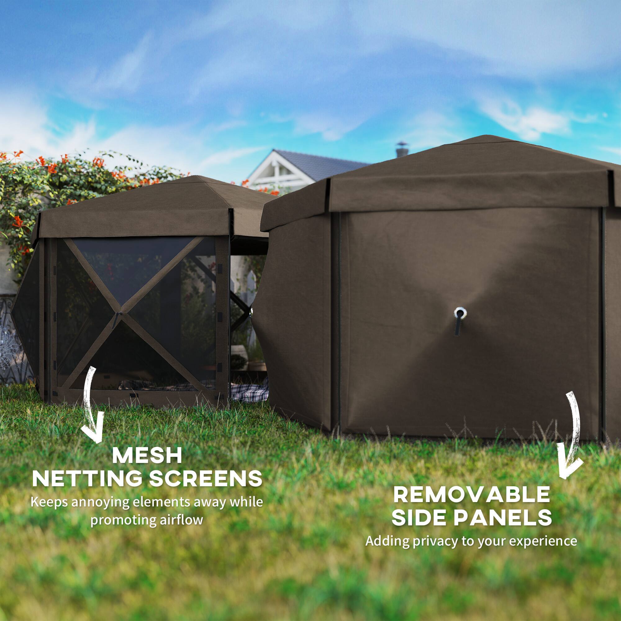 MESH NETTING SCREENS  
Keeps annoying elements away while promoting airflow  

REMOVABLE SIDE PANELS  
Adding privacy to your experience