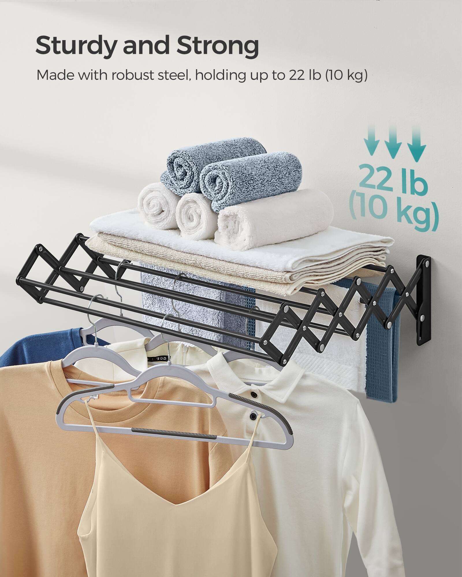 Sturdy and Strong  
Made with robust steel, holding up to 22 lb (10 kg)