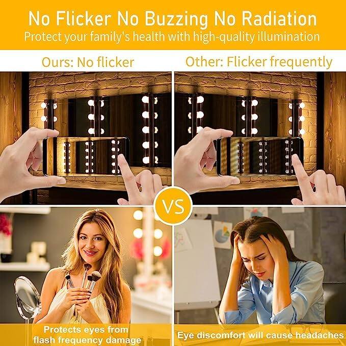 No Flicker No Buzzing No Radiation  
Protect your family's health with high-quality illumination  

Ours: No flicker  
Other: Flicker frequently  

VS  

Protects eyes from flash frequency damage  
Eye discomfort will cause headaches