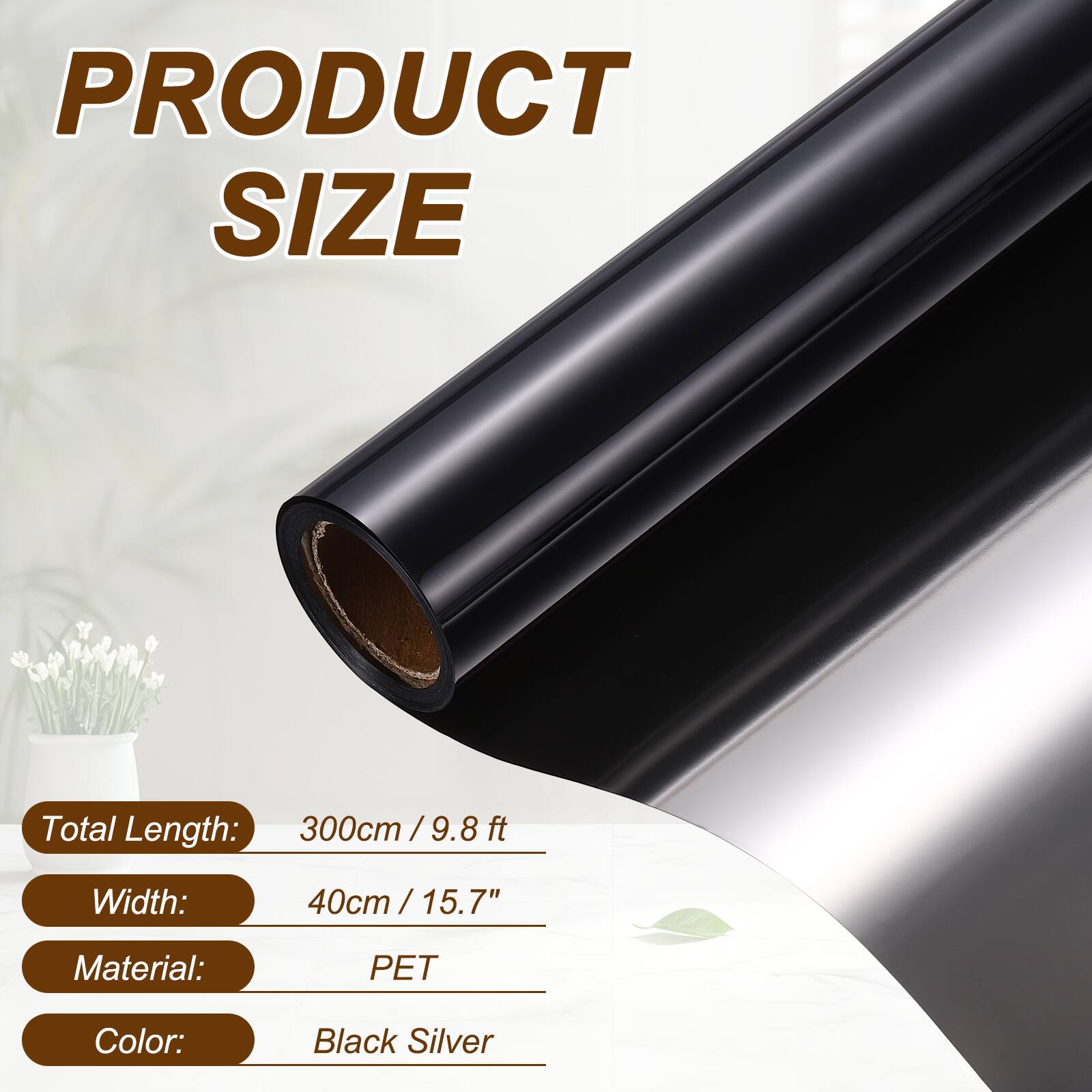 PRODUCT SIZE

Total Length: 300cm / 9.8 ft  
Width: 40cm / 15.7"  
Material: PET  
Color: Black Silver