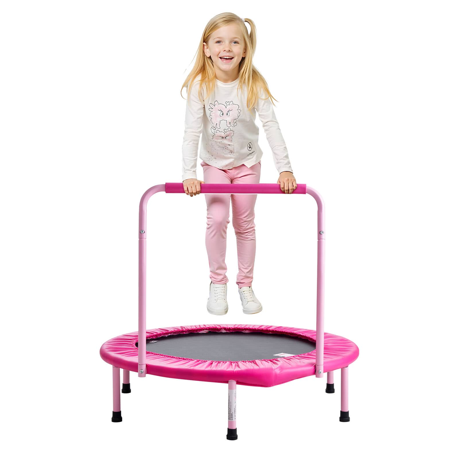 VEVOR - 36" Kids Trampoline, 3FT Indoor Outdoor Trampoline, Foldable Mini Trampoline with Handle, Rebounder Trampoline - Pink