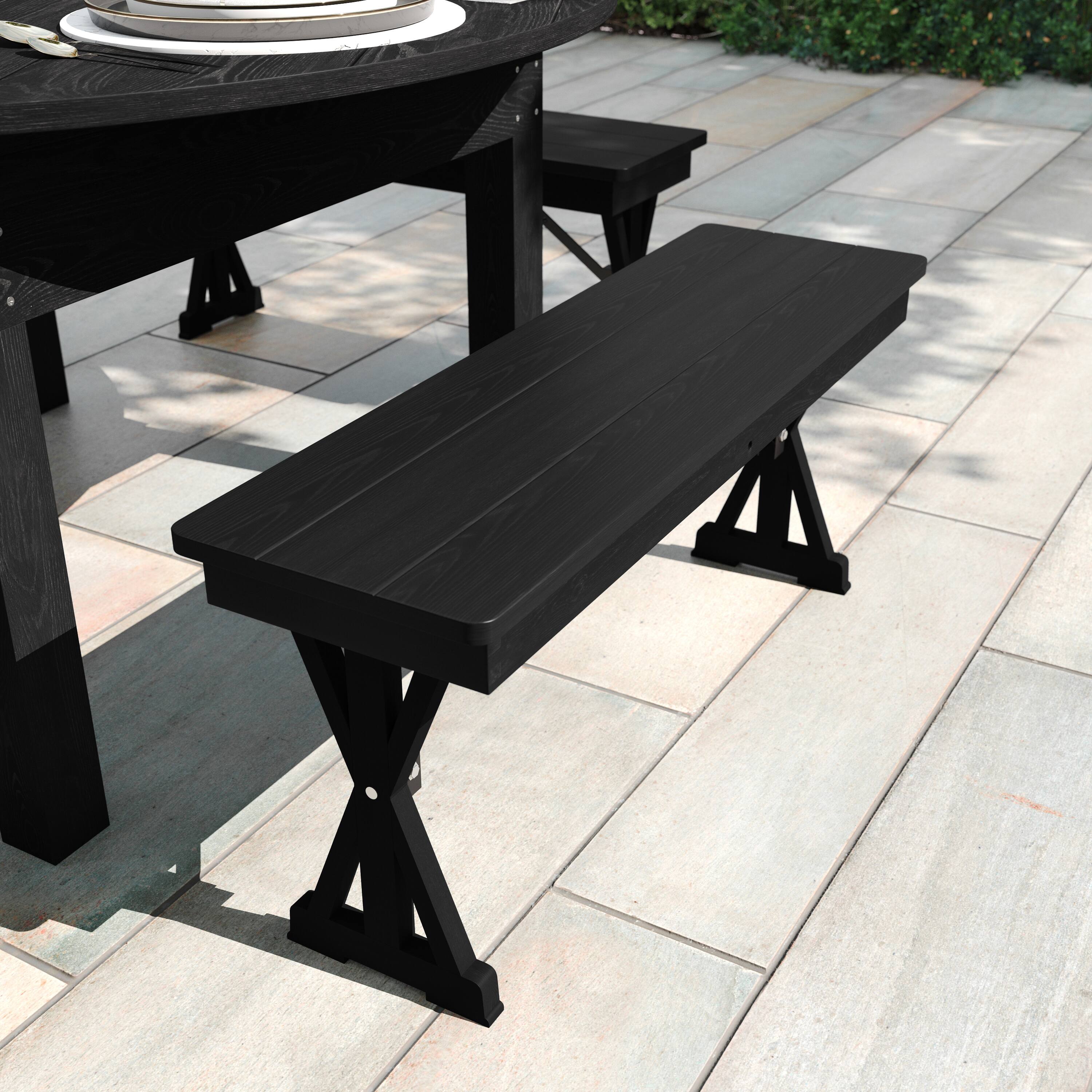 Alt View 2. Flash Furniture - HERCULES 40" x 12" Black Wash Commercial Antique Solid Pine Farmhouse Folding Bench with Foldable Locking X-Legs - Black.