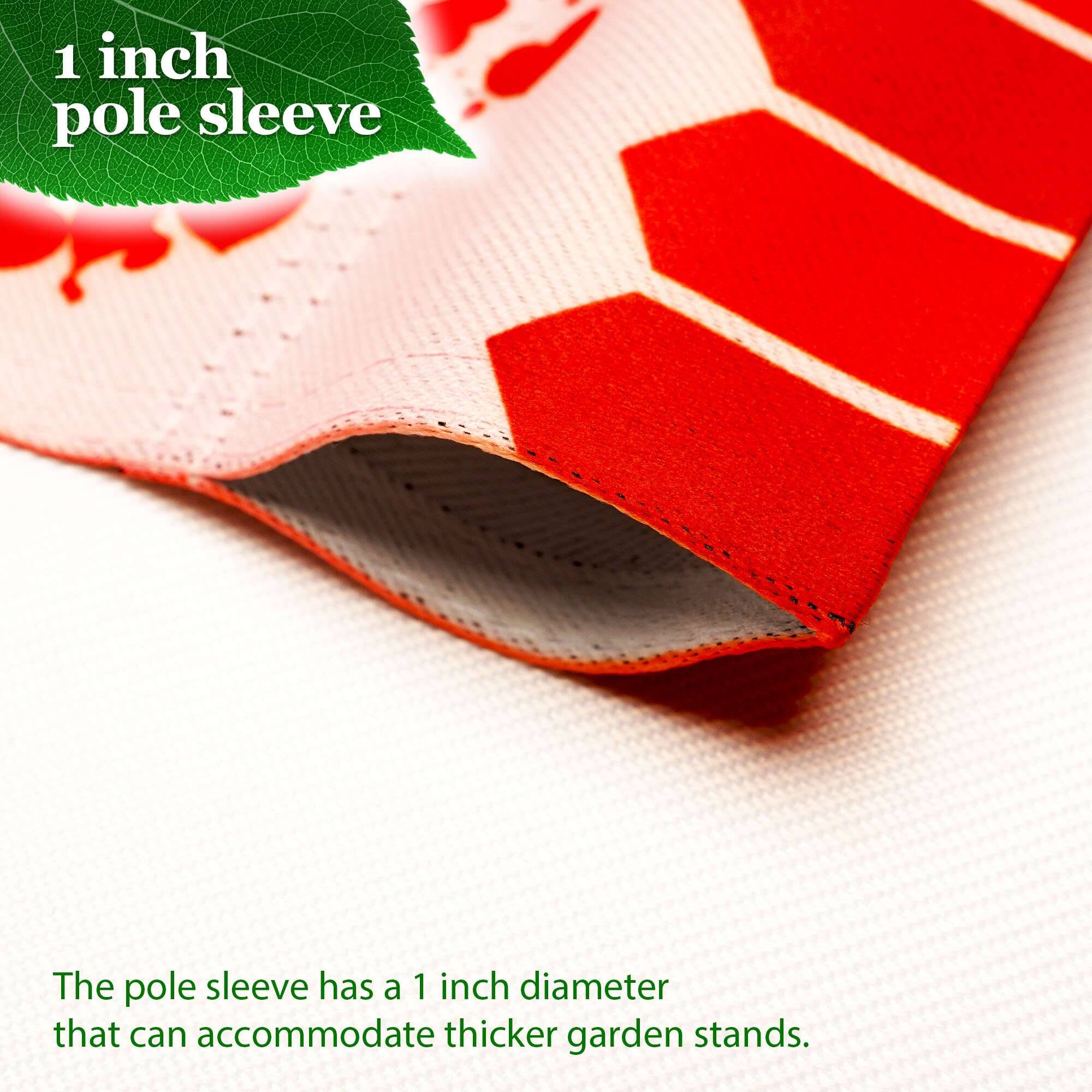 1 inch pole sleeve

The pole sleeve has a 1 inch diameter that can accommodate thicker garden stands.