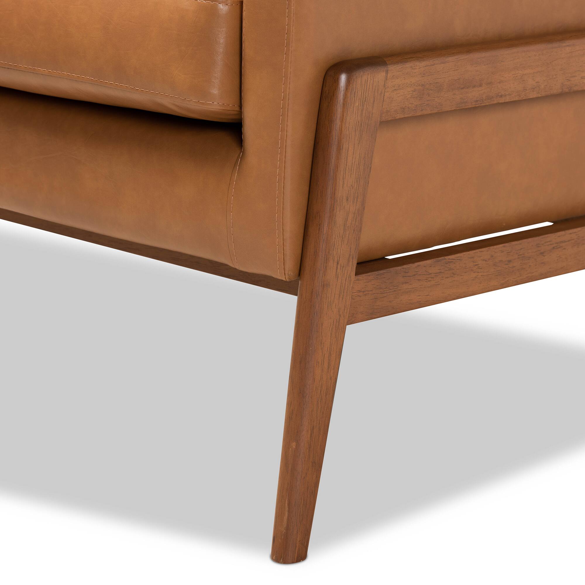 Alt View 2. Baxton Studio - Perris Mid-Century Modern Tan Faux Leather Upholstered and Walnut Finished Wood Lounge Chair - Tan/walnut brown.