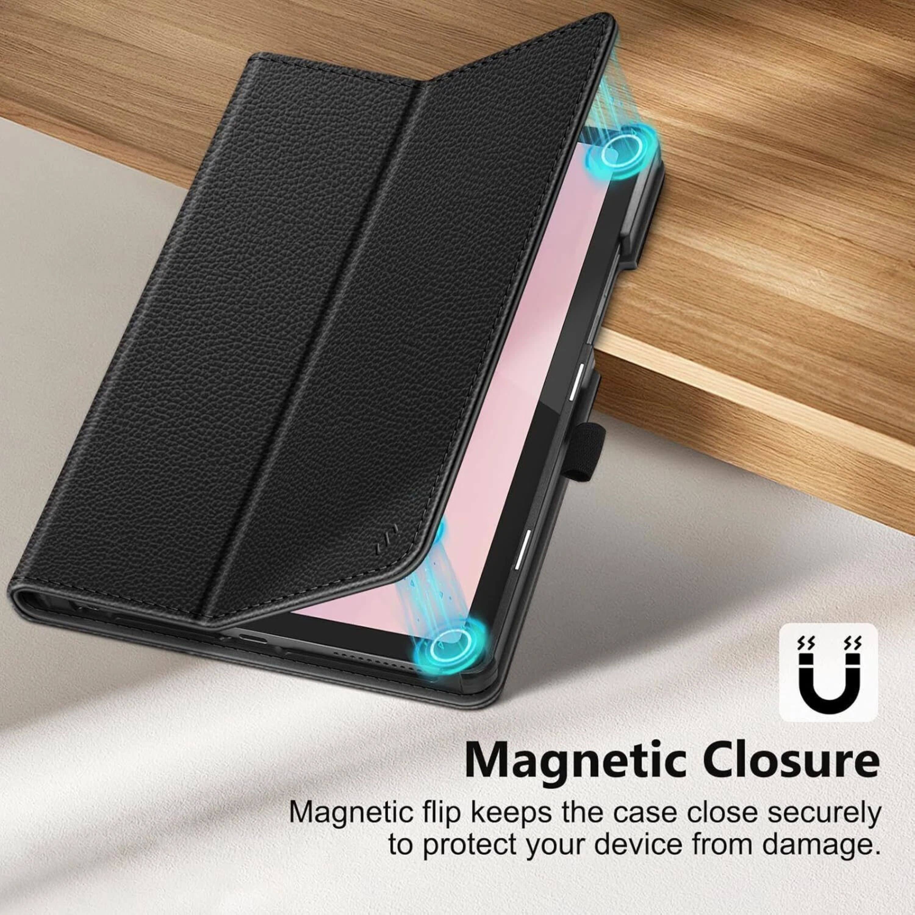 Magnetic Closure  
Magnetic flip keeps the case close securely to protect your device from damage.