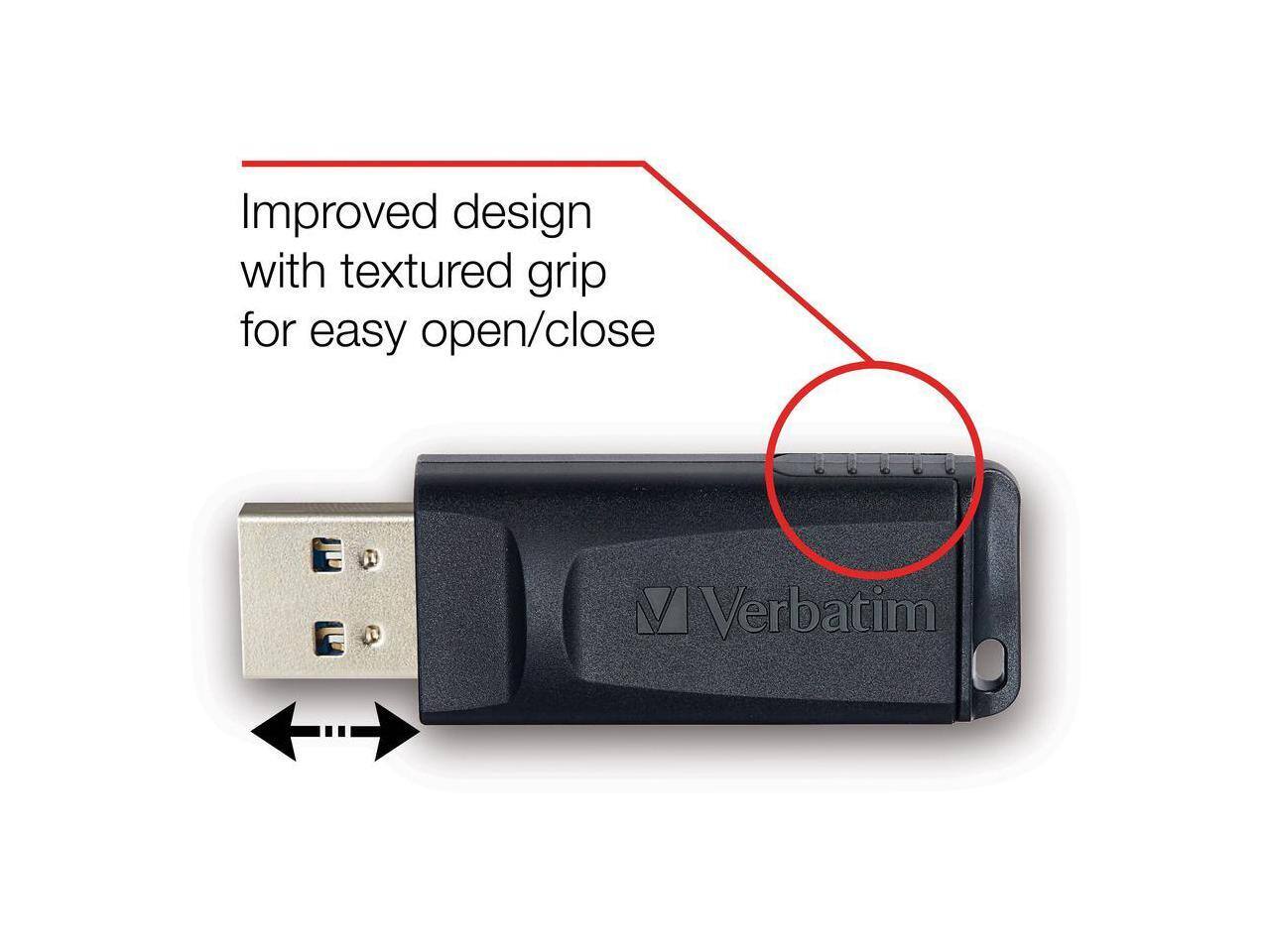 Improved design with textured grip for easy open/close

Verbatim