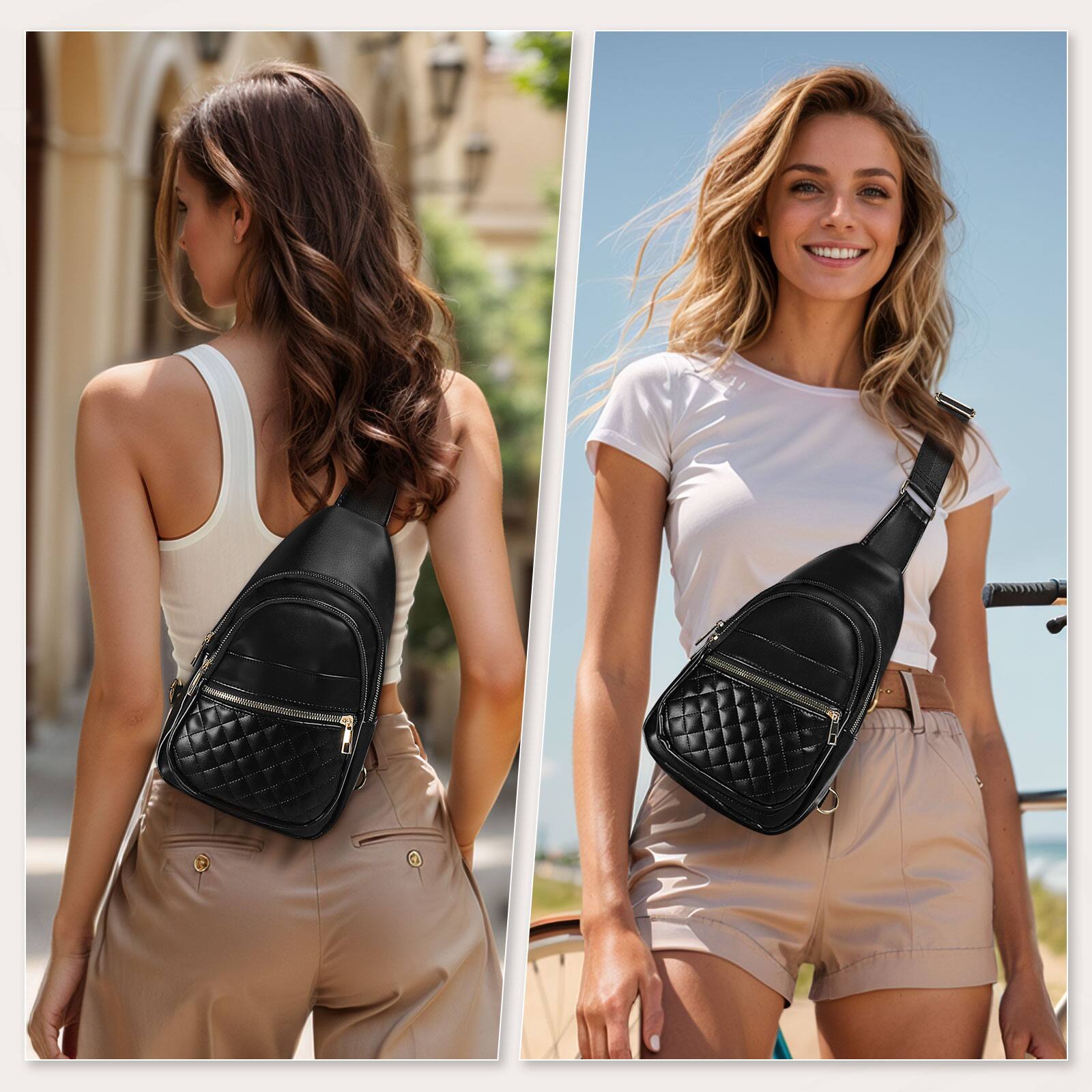 Alt View 1. Unique Bargains - Crossbody Bags for Women Men Leather Sling Bag Cross Body Backpack for Women Casual Chest Bag Daypack for Travel Hiking - Black.