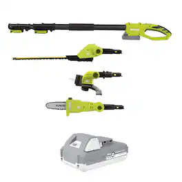 Sun Joe - IONMAX Cordless Lawn Care System, Grass and Hedge Trimmer with Pole Saw - Green