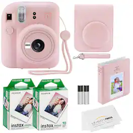 Fujifilm - Instax Mini 12 Instant Camera 20 Photo Prints Quality Photo Value Bundle Case Decoration Stickers Frames Photo Album - Blossom Pink