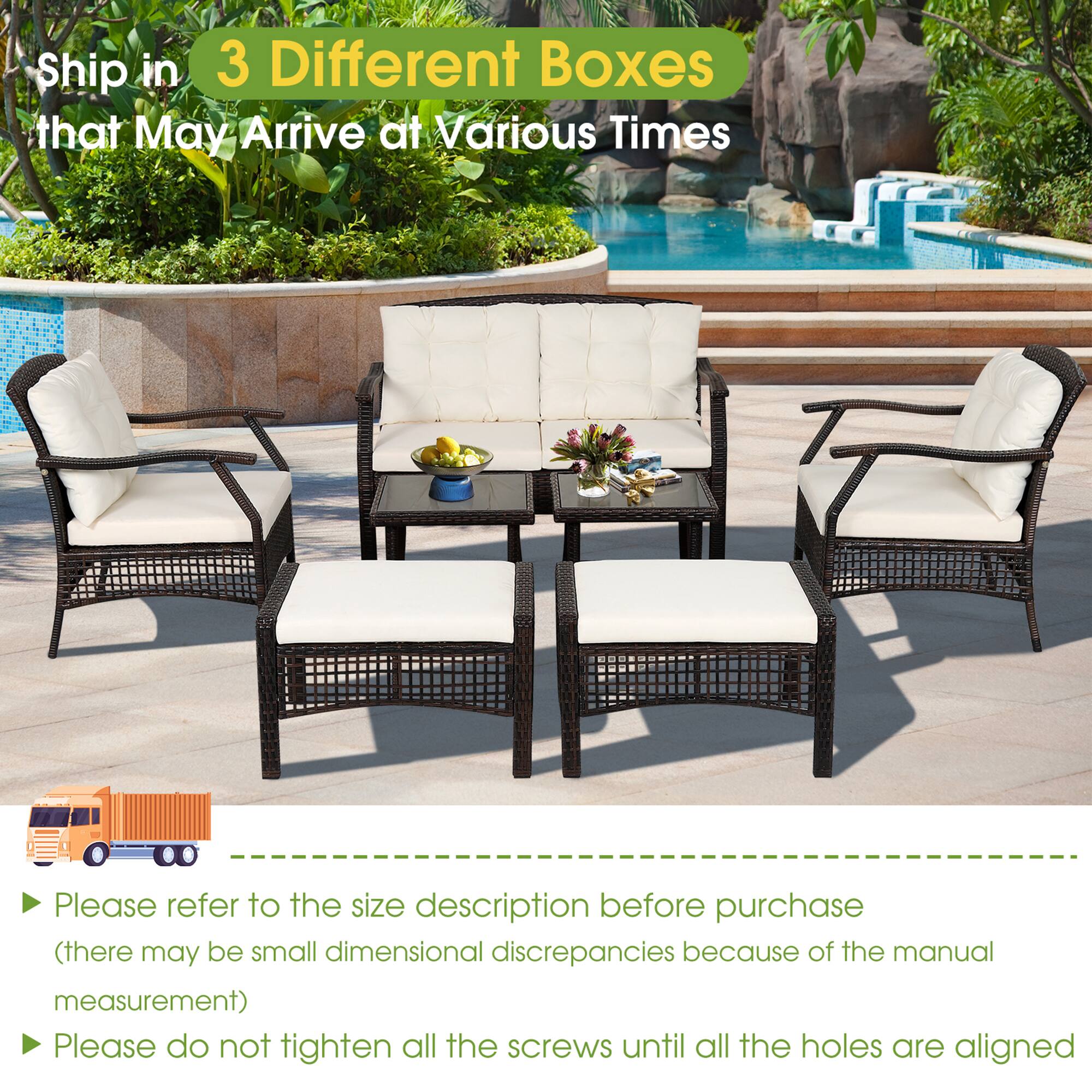 Ship in 3 Different Boxes that May Arrive at Various Times

Please refer to the size description before purchase (there may be small dimensional discrepancies because of the manual measurement)

Please do not tighten all the screws until all the holes are aligned