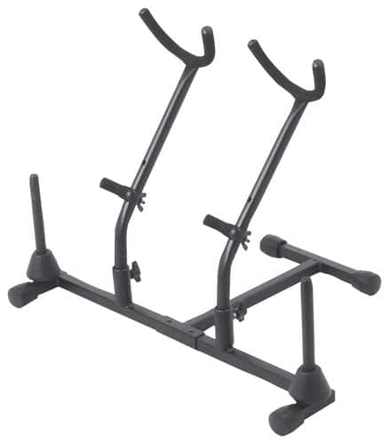 Front Standard. On-Stage - Double Saxophone/Flute Stand - Black.