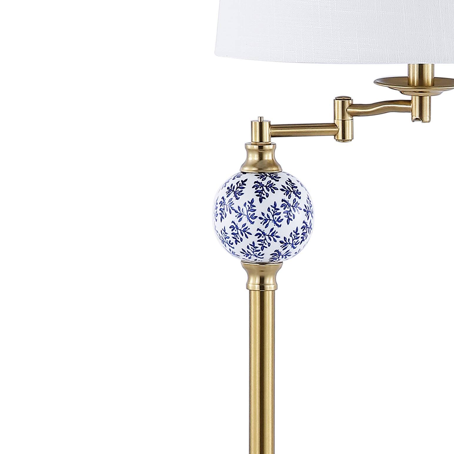 Alt View 4. Jonathan Y - Aveiro 61.5" Classic Midcentury Iron LED Floor Lamp, Brass Gold - Brass Gold/Blue.