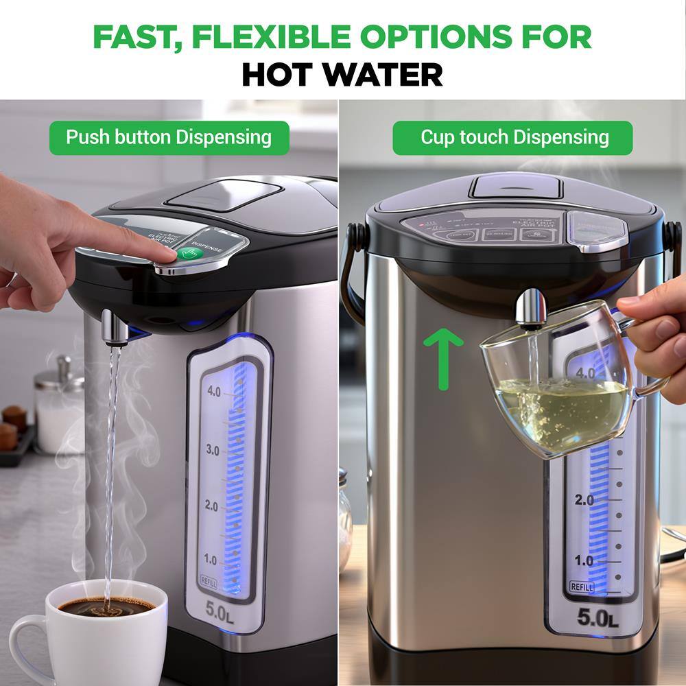 FAST, FLEXIBLE OPTIONS FOR HOT WATER

Push button Dispensing

Cup touch Dispensing

REFILL 5.0L