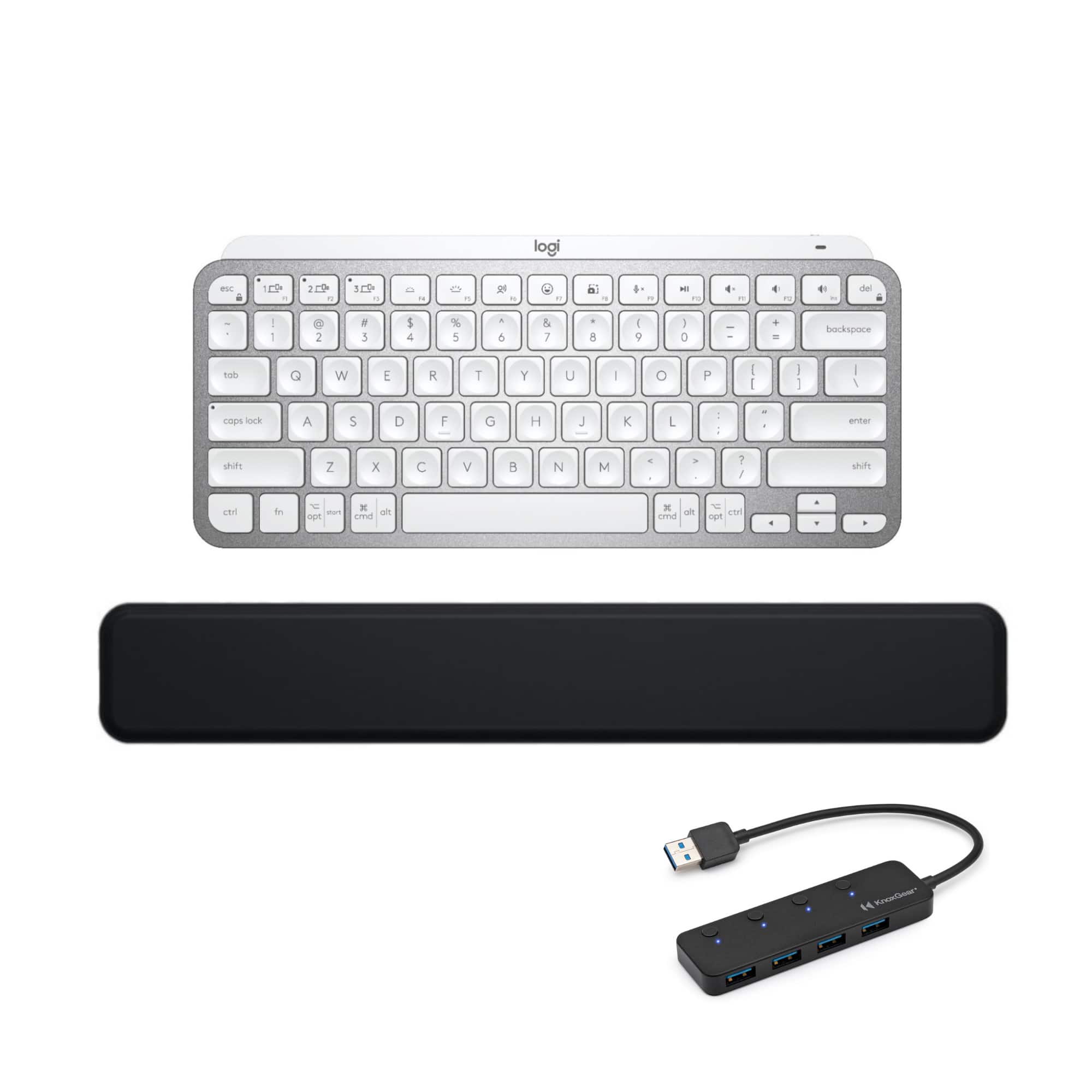Logitech - MX Keys Mini Wireless Keyboard Bundle with Palm Rest and 4-Port USB - White