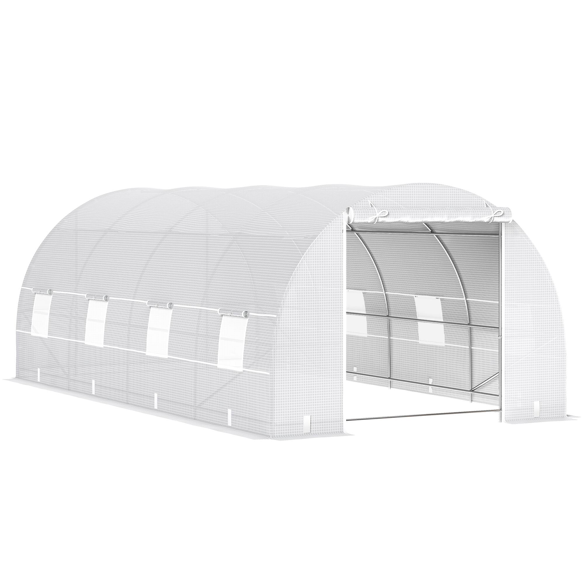 Front. Outsunny - 20' x 10' x 7' Walk-In Tunnel Greenhouse with Zippered Door & 8 Mesh Windows, Large Garden Green House Kit - White.
