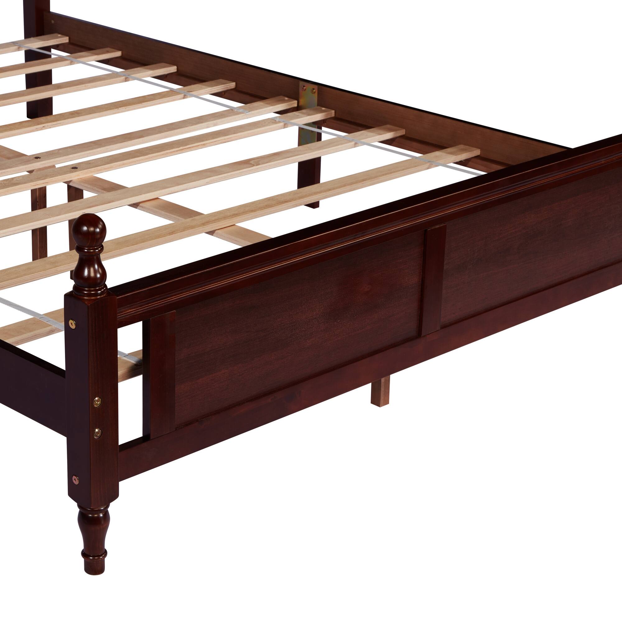 Alt View 5. GOODSILO - Queen Size Wooden Bed with Upholstered Headboard and Panel Footboard Featuring Platform Support Feet - Cherry.