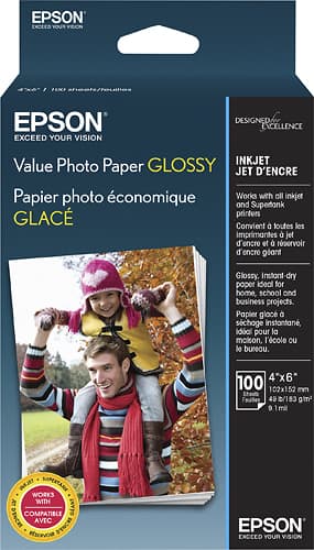 Value Glossy Photo Paper, 9.1 mil, 4 x 6, White, 100 Sheets/Pack