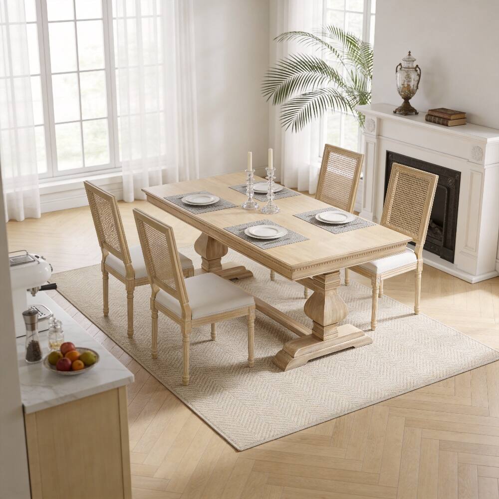 Alt View 6. Loheer - Loheer French Country Dining Chairs Set of 2 Upholstered Rattan Back Solid Wood Frame Beige - Beige.