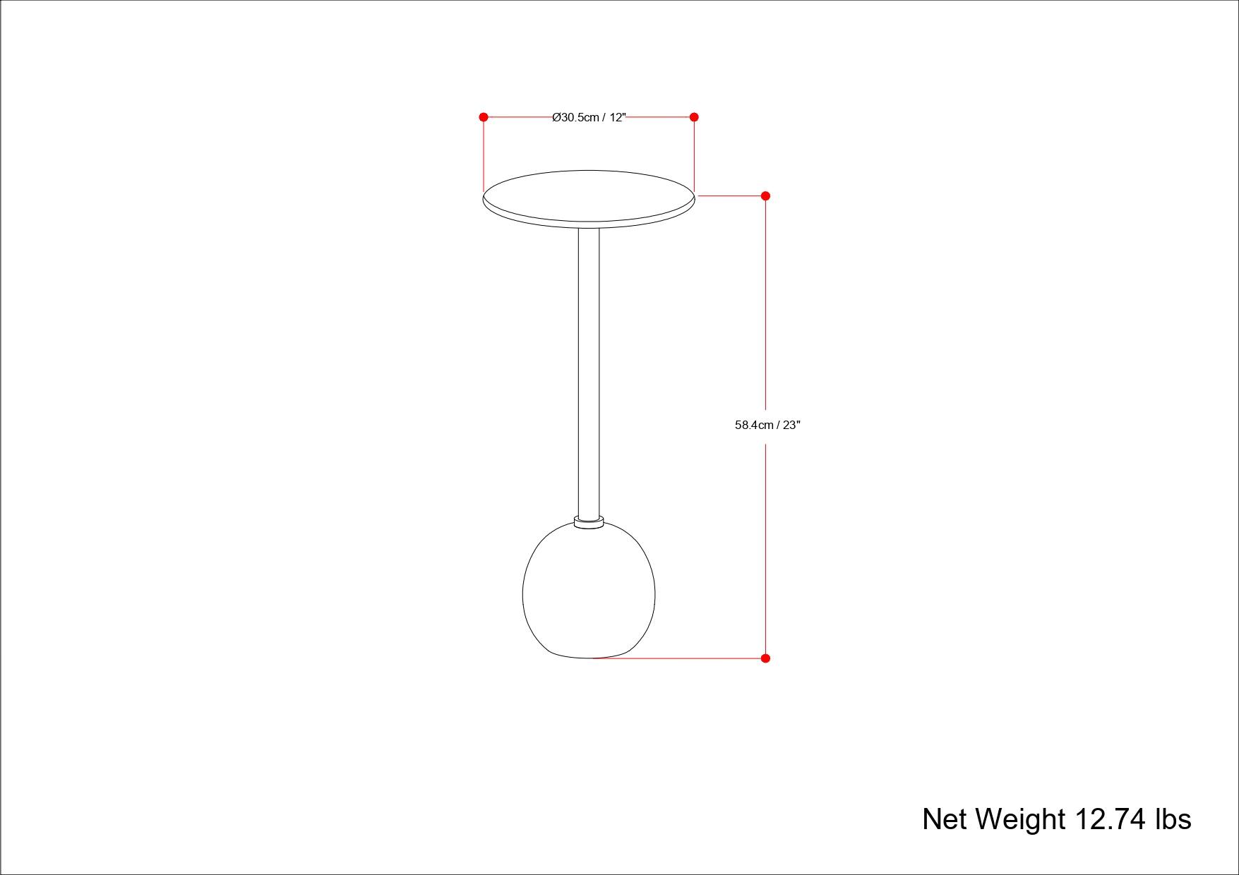 30.5cm / 12"  
58.4cm / 23"  
Net Weight 12.74 lbs