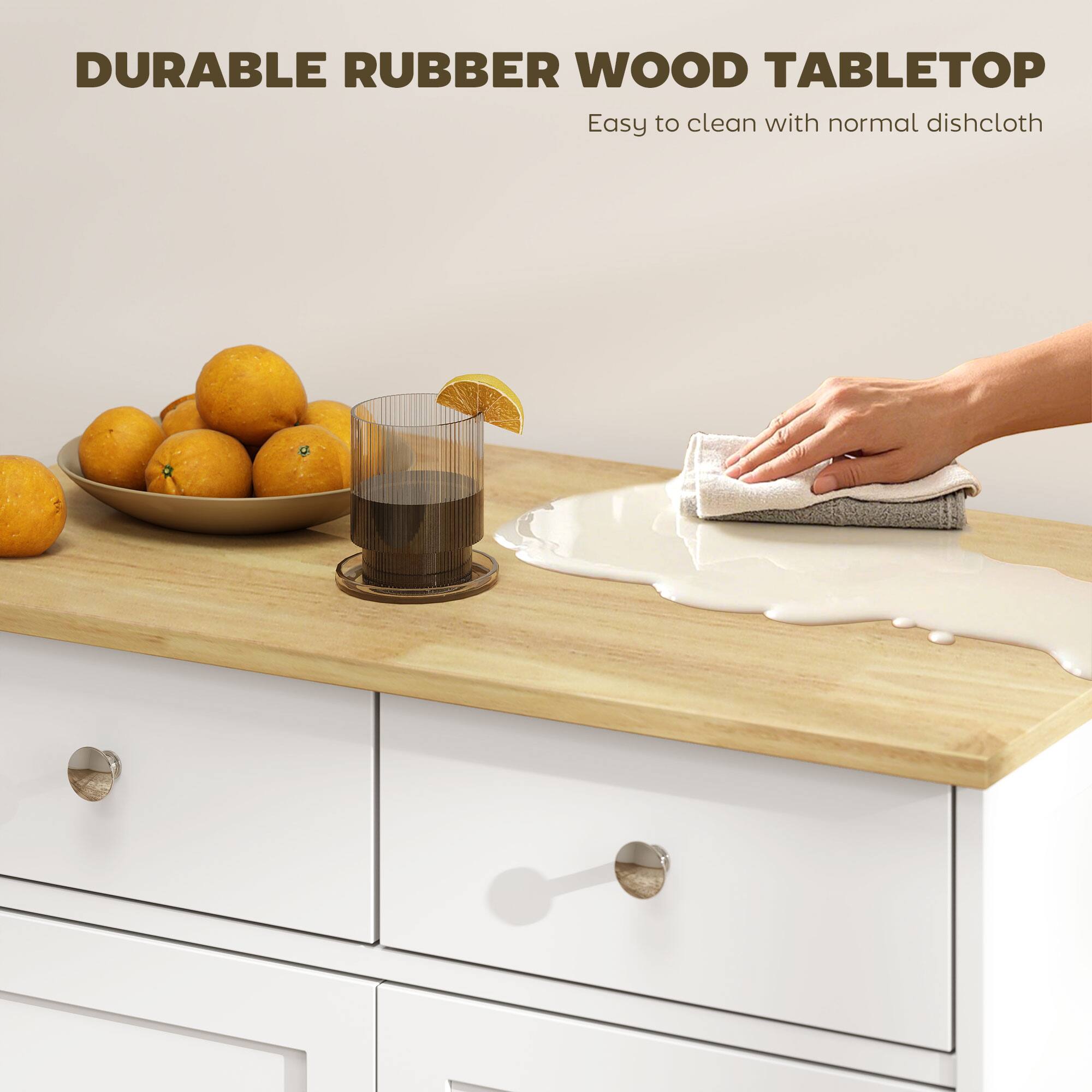 DURABLE RUBBER WOOD TABLETOP
Easy to clean with normal dishcloth