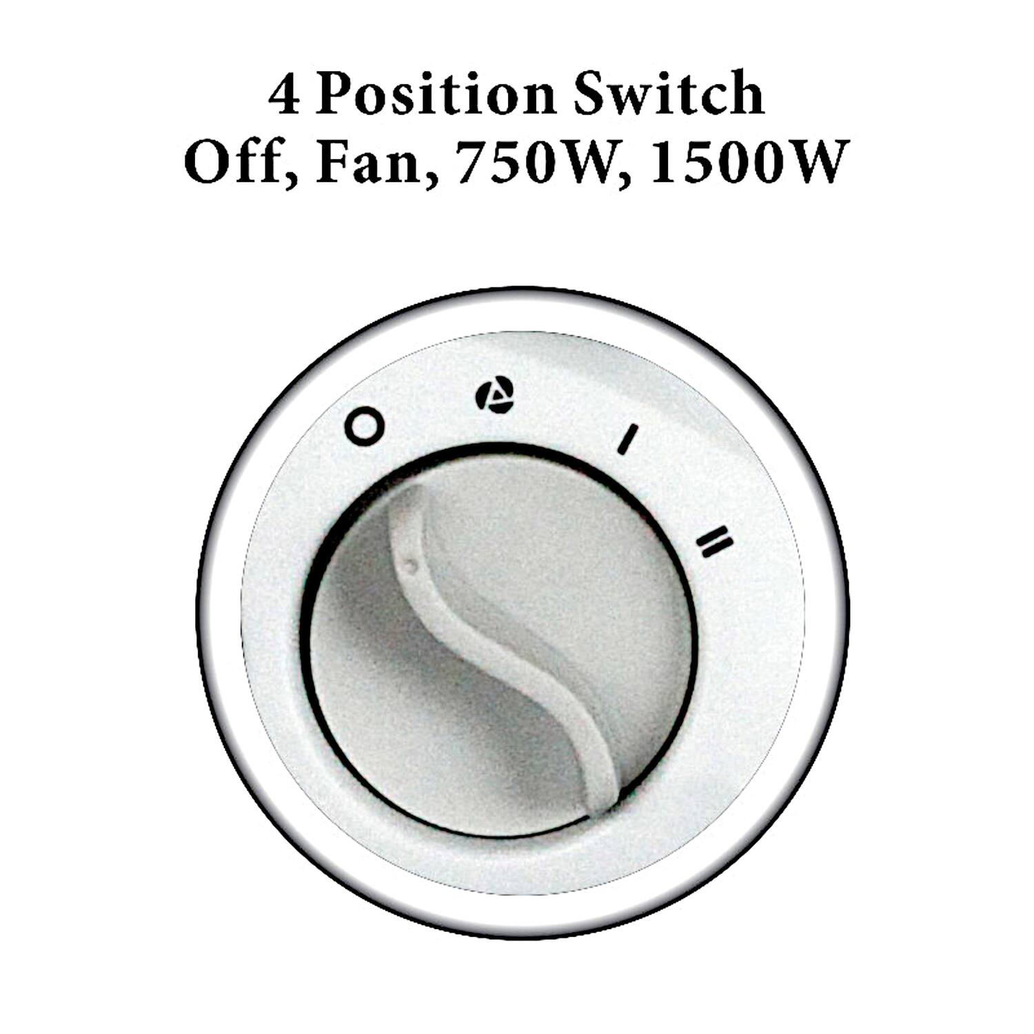 4 Position Switch  
Off, Fan, 750W, 1500W