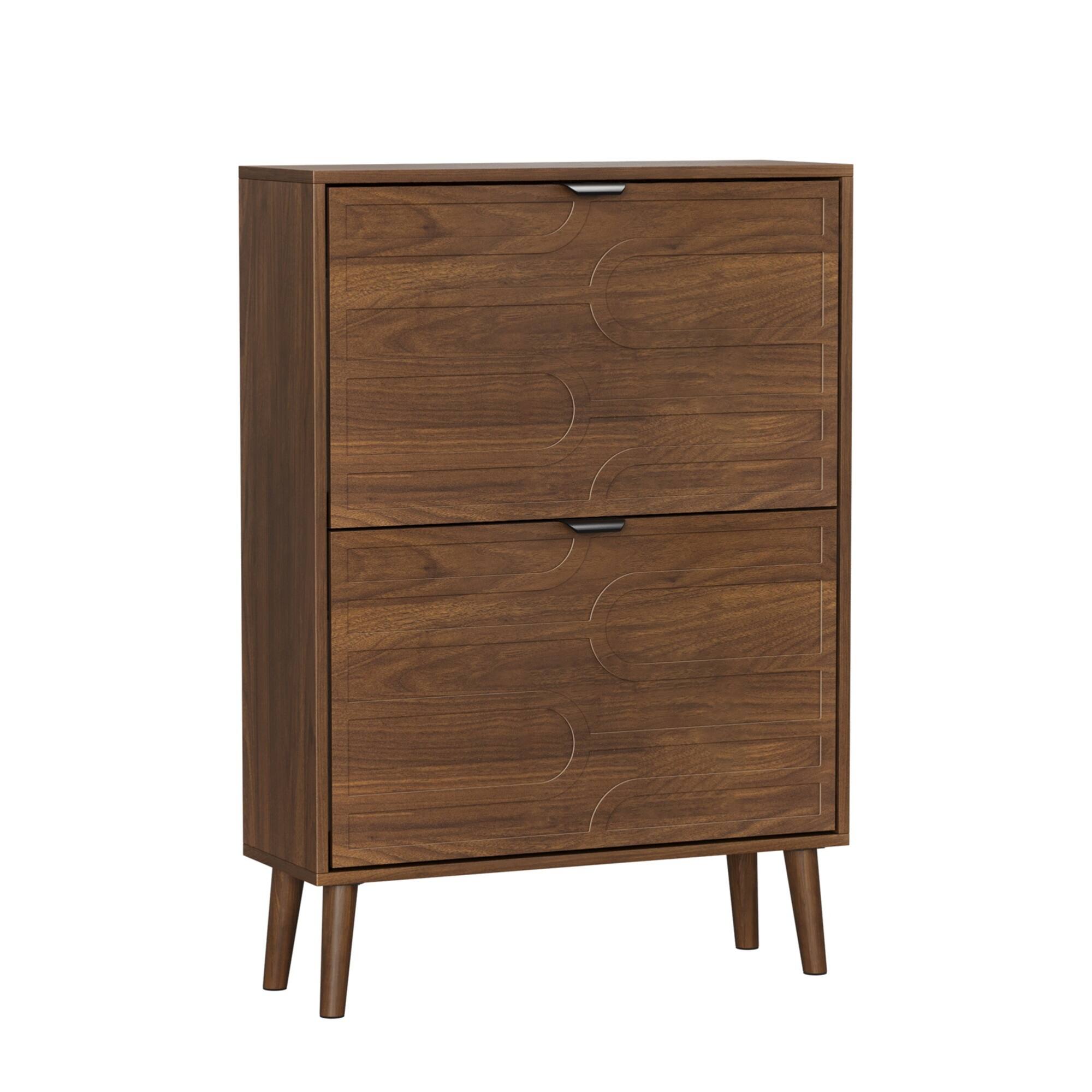 Alt View 9. GOODSILO - Farmhouse Style Shoe Storage Cabinet with Flip Drawers and Adjustable Dividers for Entryway Organization - Walnut.