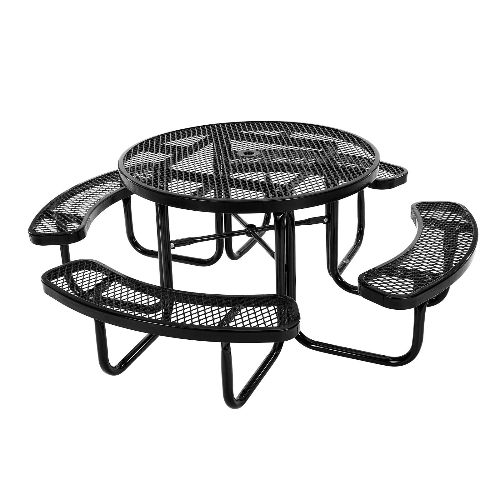 Alt View 5. VEVOR - Heavy-Duty Picnic Table, Outdoor Furniture Weather Resistant Patio Dining Set, Coated Steel Tables with Umbrella Hole - Black.