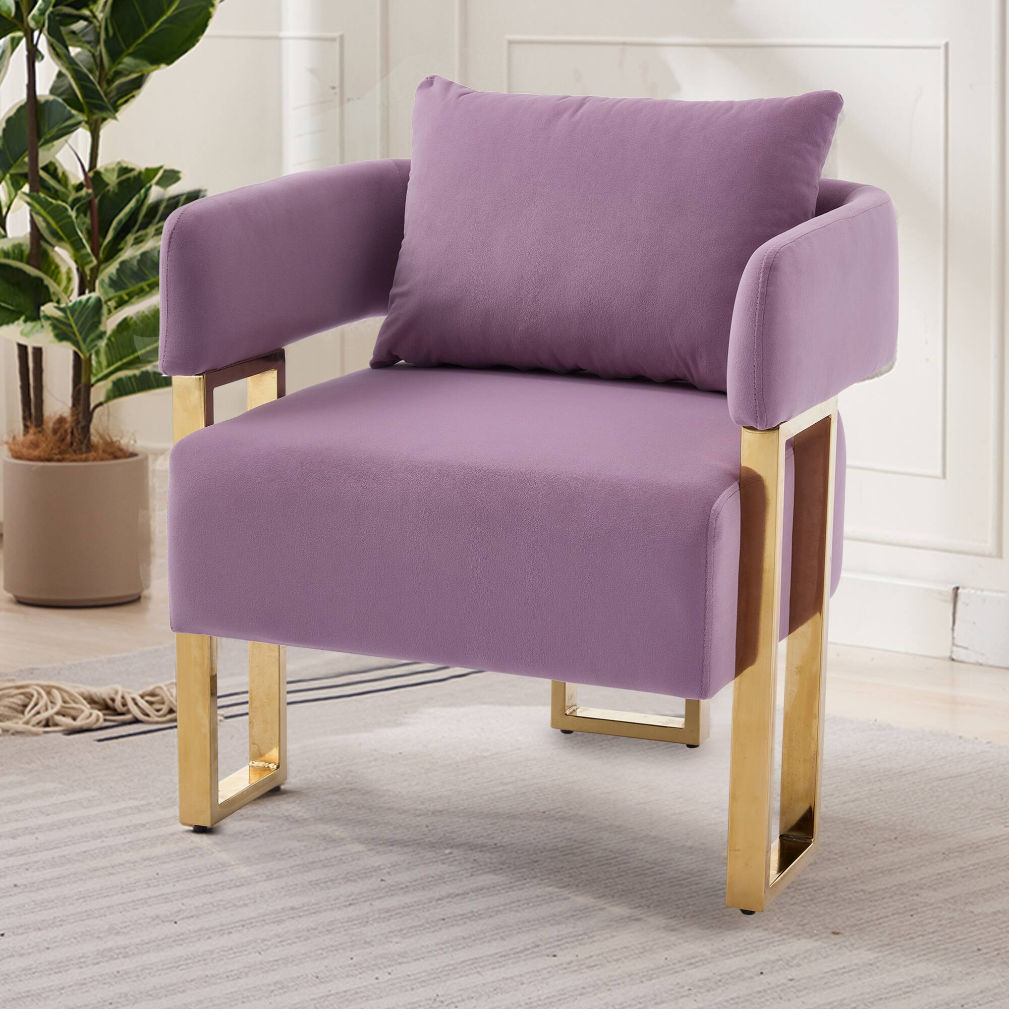 Alt View 6. GOODSILO - Modern Decorative Chair Set with Gold Metal Legs and Plush Upholstery for Living Room and Office - Lilac.